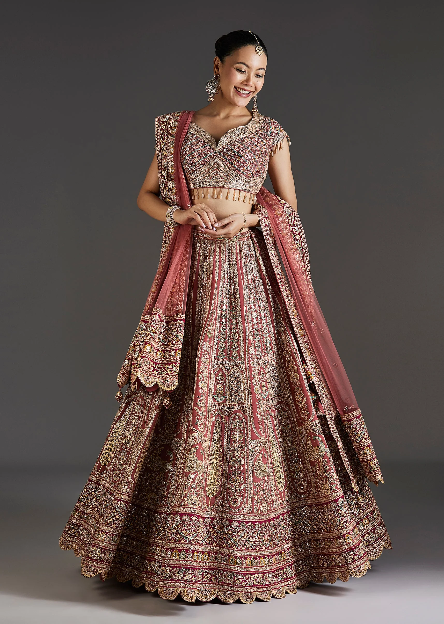 Pink Printed Lehenga With Mirror And Stone Accents - Image 4