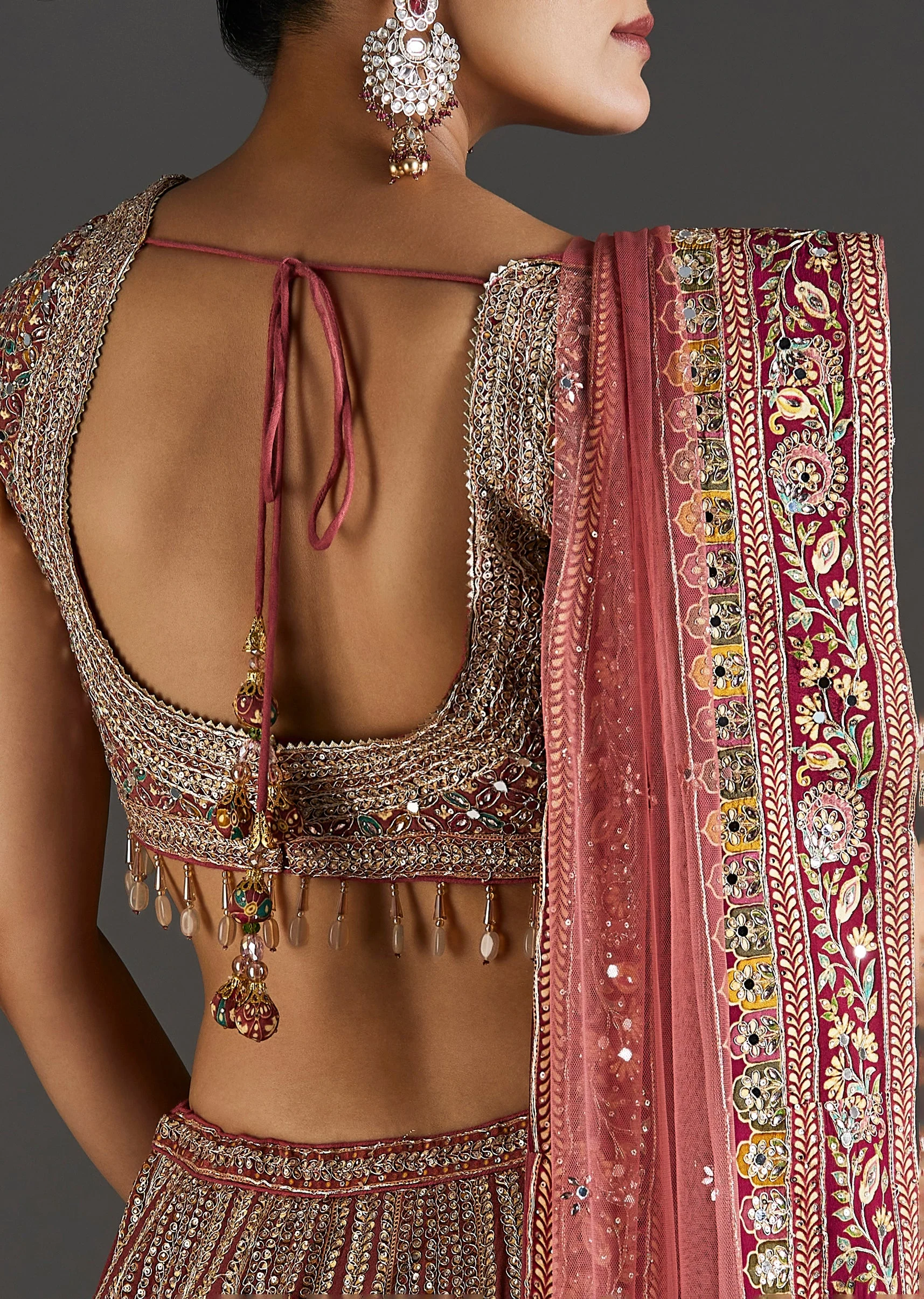 Pink Printed Lehenga With Mirror And Stone Accents - Image 6