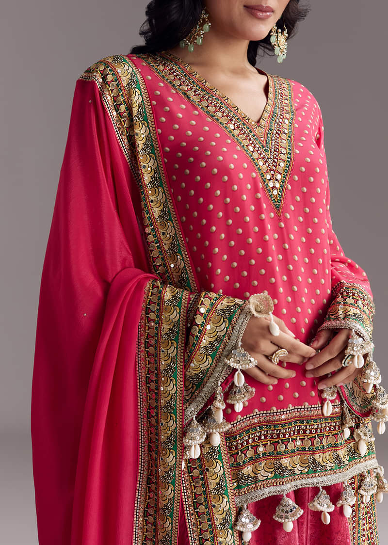 Pink Printed Palazzo Set With Dupatta - Image 2