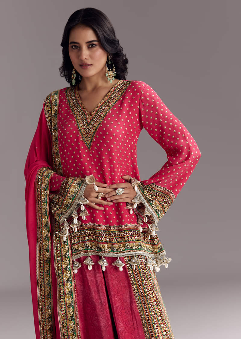 Pink Printed Palazzo Set With Dupatta - Image 4