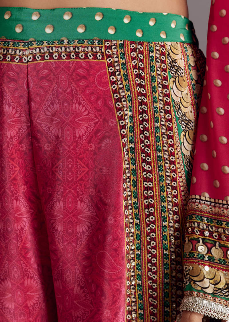 Pink Printed Palazzo Set With Dupatta - Image 6