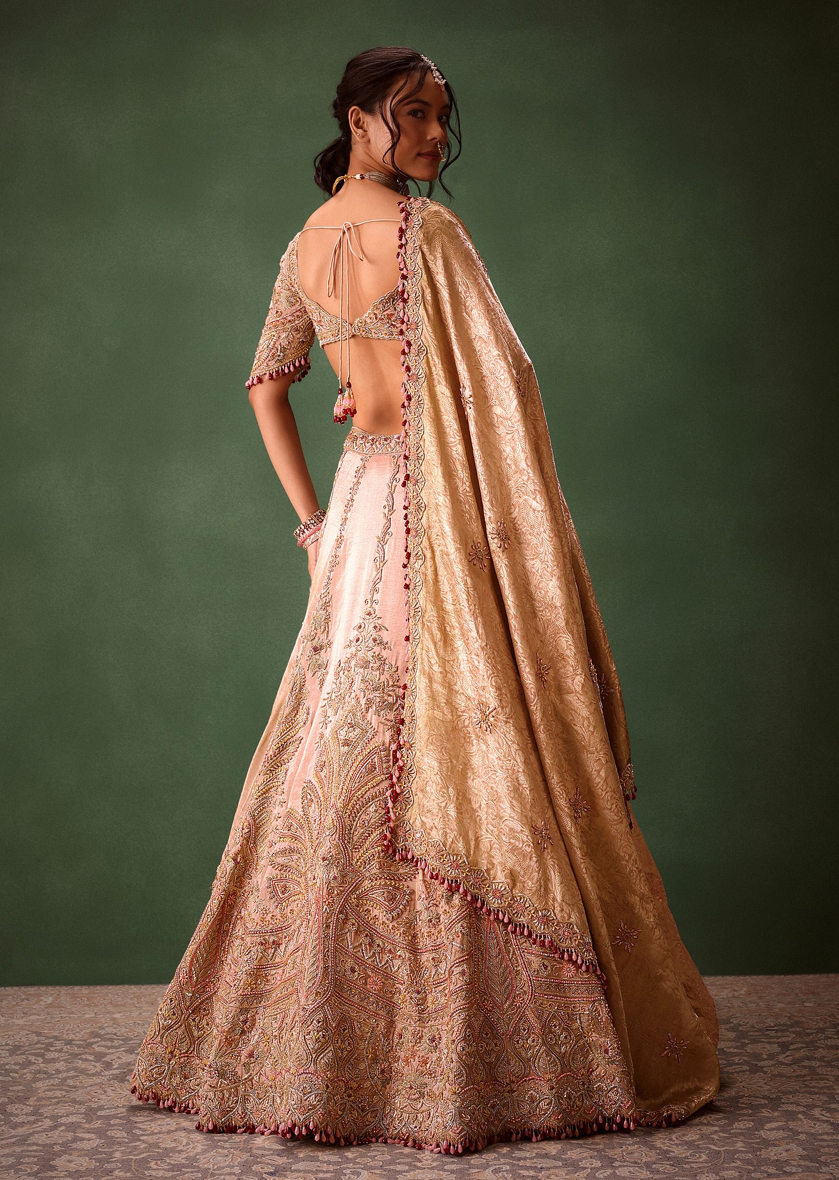 Pink Raw Silk Hand Work Lehenga Choli With Dupatta - Image 6