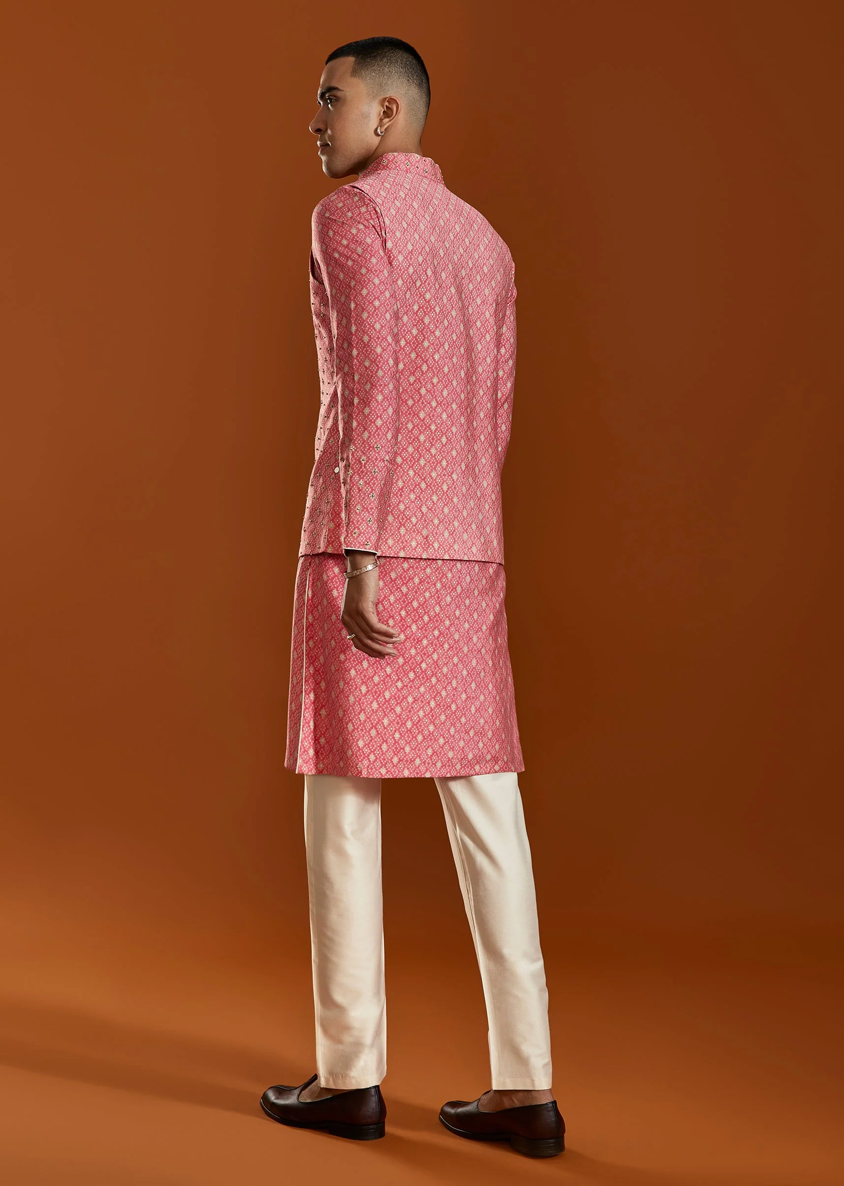 Pink Raw Silk Kurta Jacket Set - Image 5