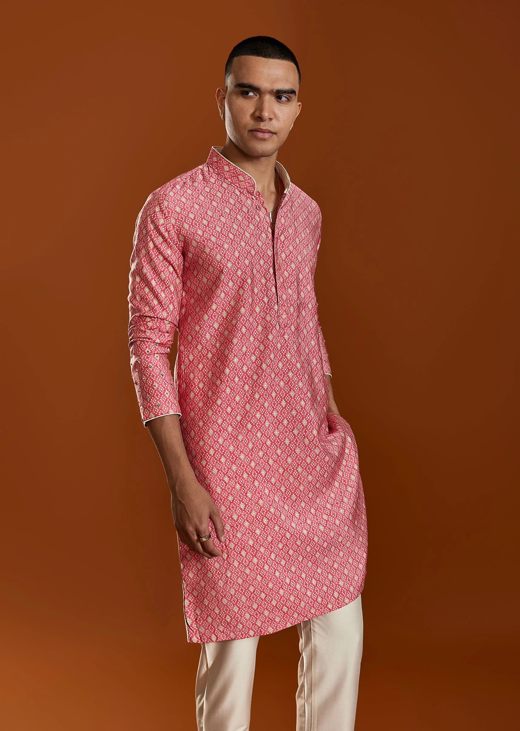 Pink Raw Silk Kurta Jacket Set - Image 6