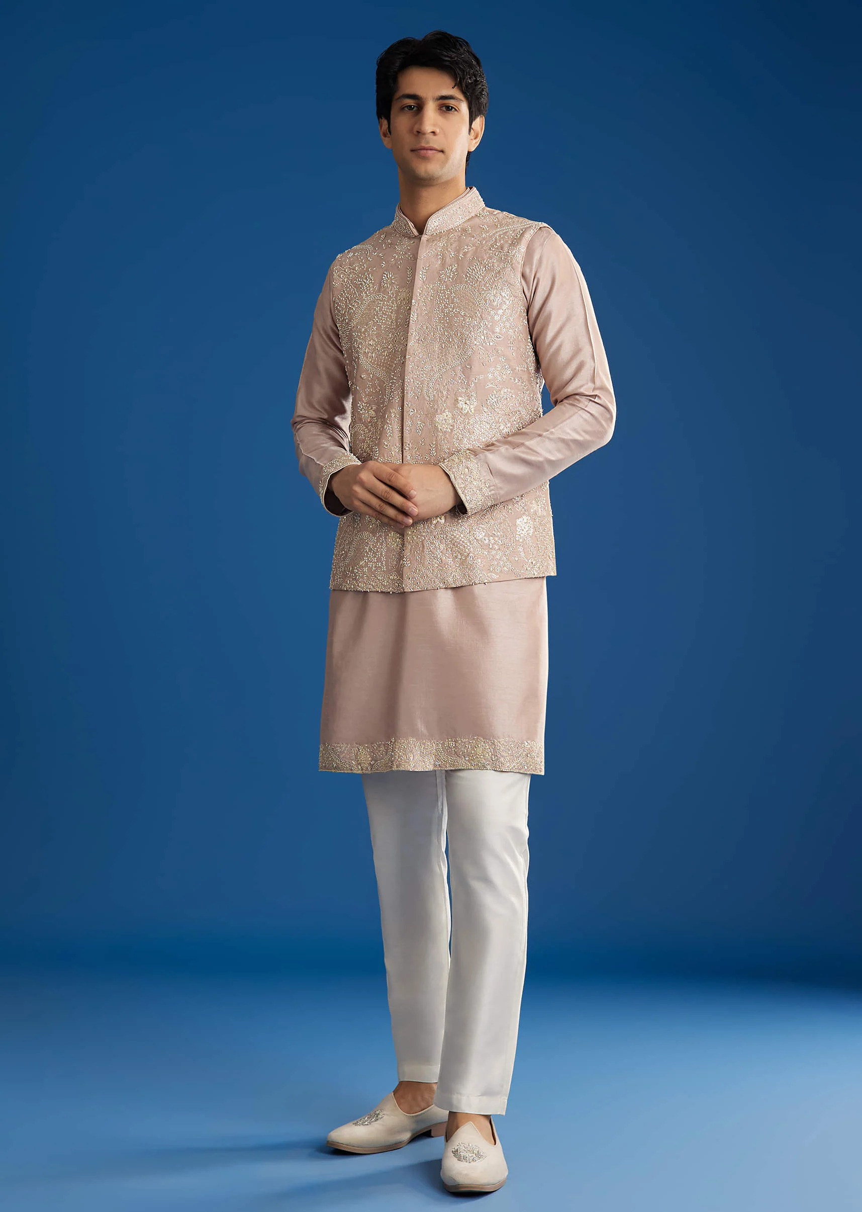 Pink Rawsilk Jacket Kurta Set With Zari Sequins And Cut Dana - Image 5
