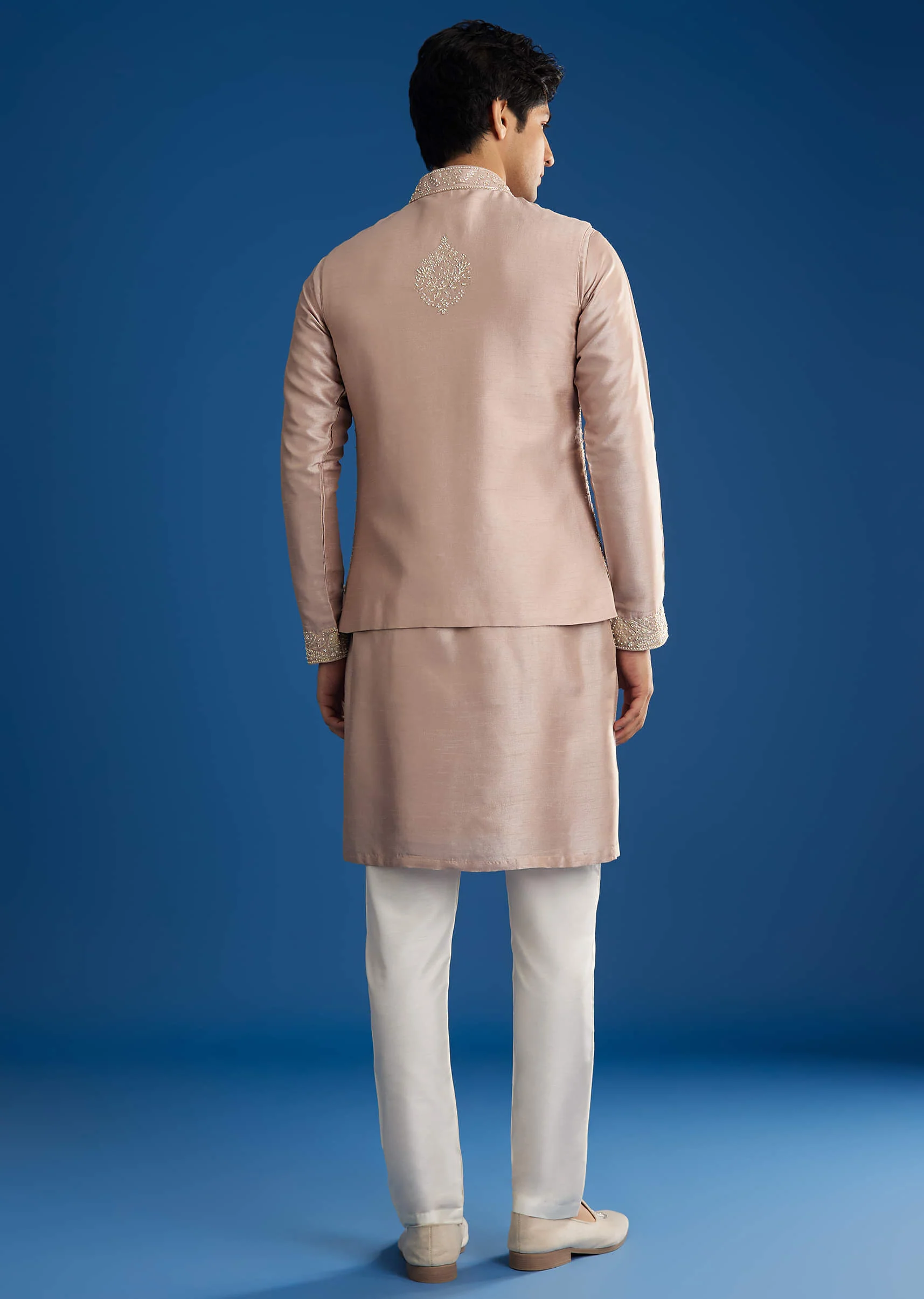 Pink Rawsilk Jacket Kurta Set With Zari Sequins And Cut Dana - Image 6