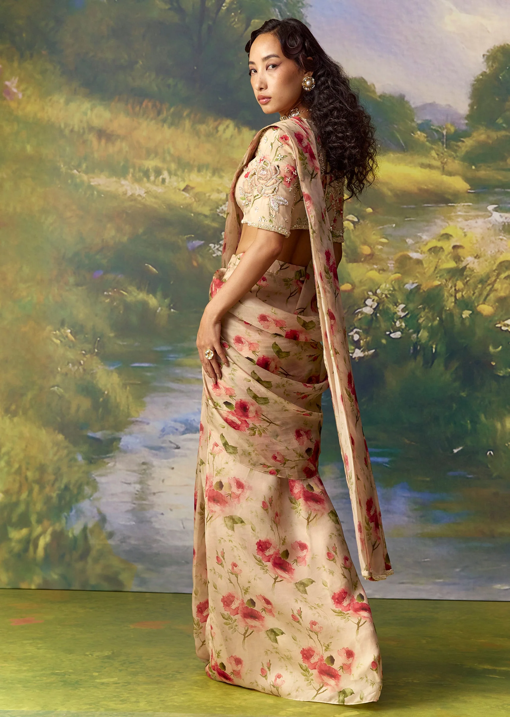Pink Ready Pleated Saree And Embroidered Blouses - Image 2
