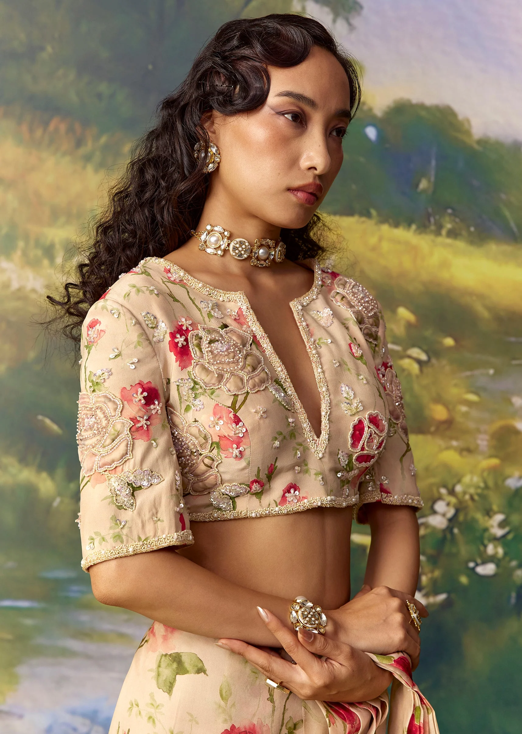 Pink Ready Pleated Saree And Embroidered Blouses - Image 3