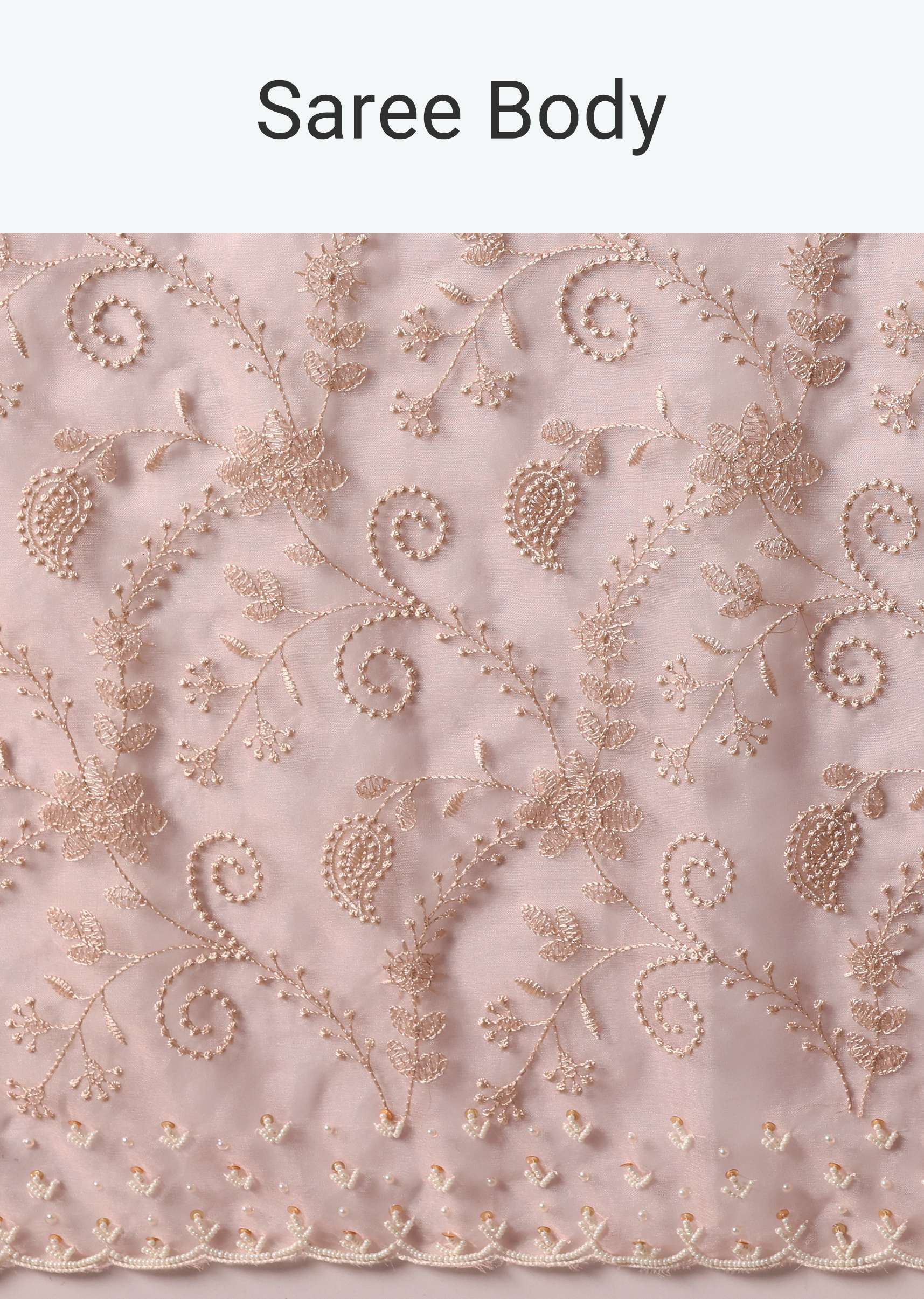 Pink Saree In Organza Silk With Chikankari Floral Work And Unstitched Blouse Fabric - Image 9