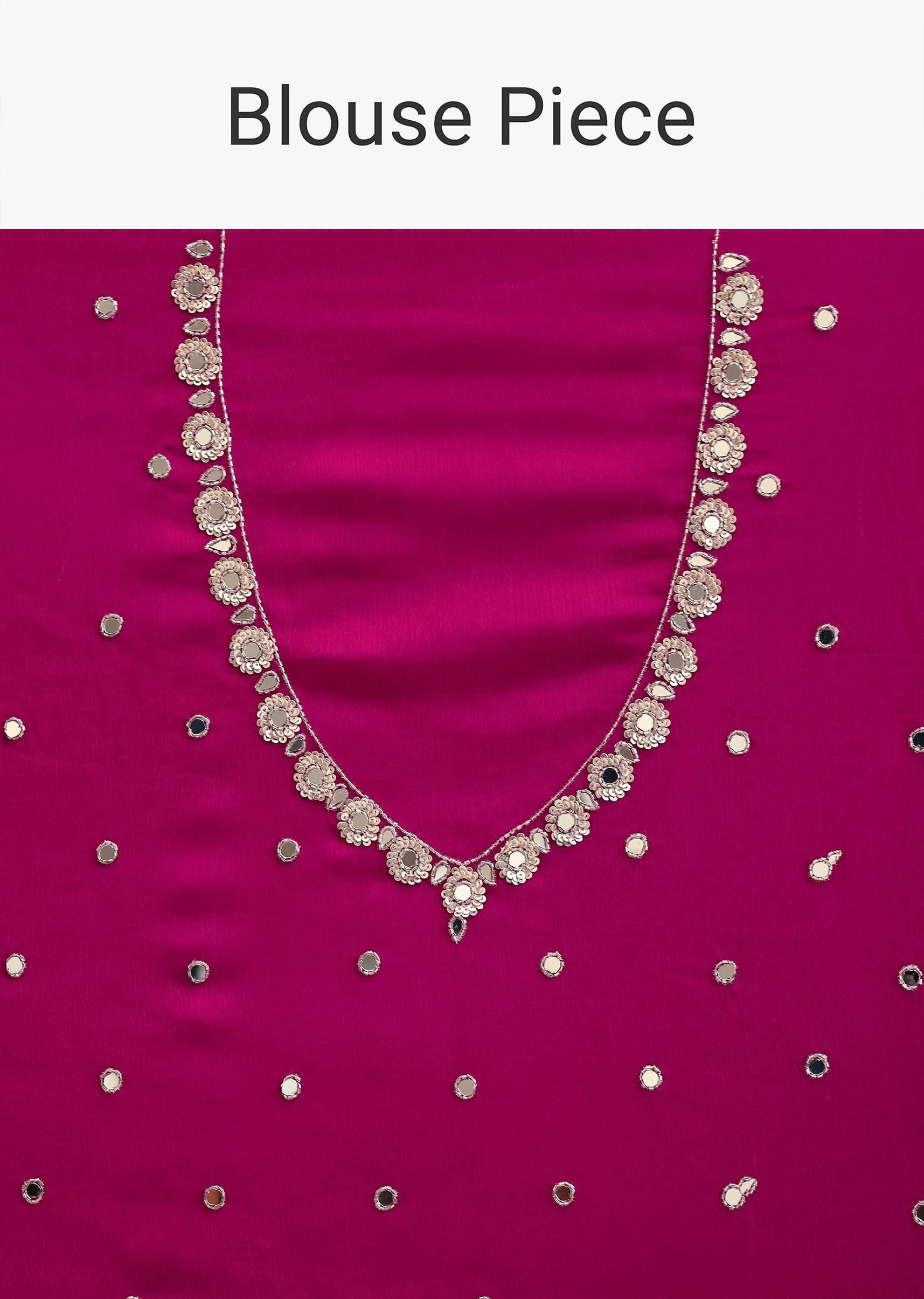 Pink Satin Chinon Saree With Floral Motif Scallop Border And Unstitched Blouse Piece - Image 10