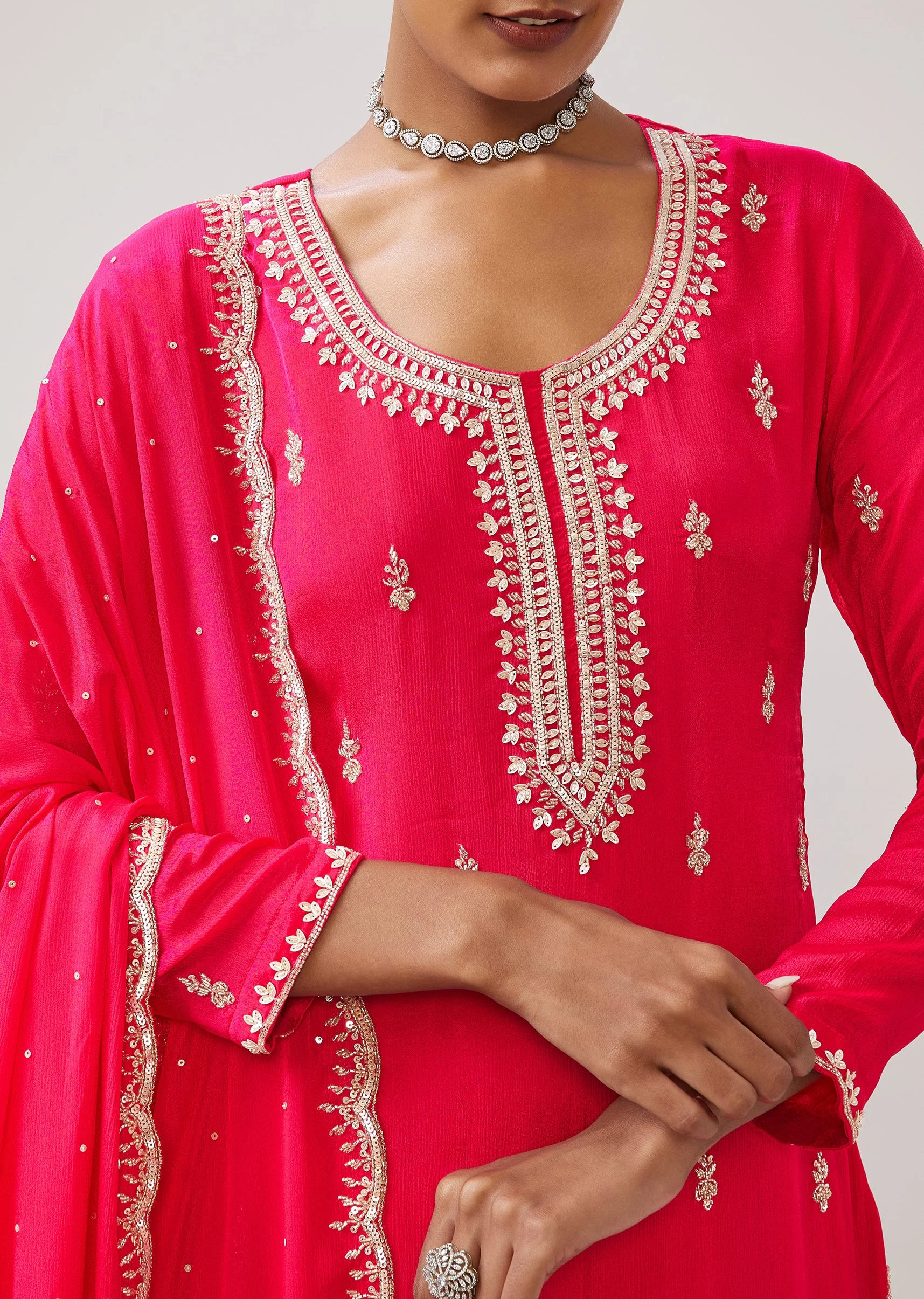 Pink Sequin Cut Dana Sharara Suit With Dupatta - Image 2