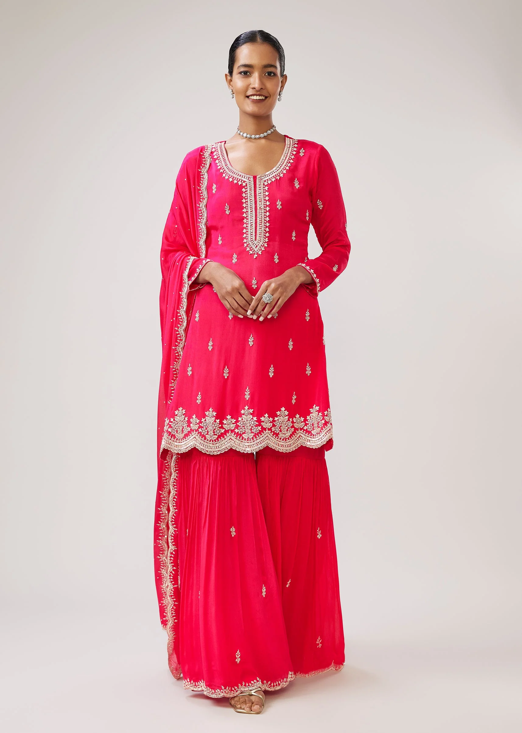 Pink Sequin Cut Dana Sharara Suit With Dupatta - Image 3