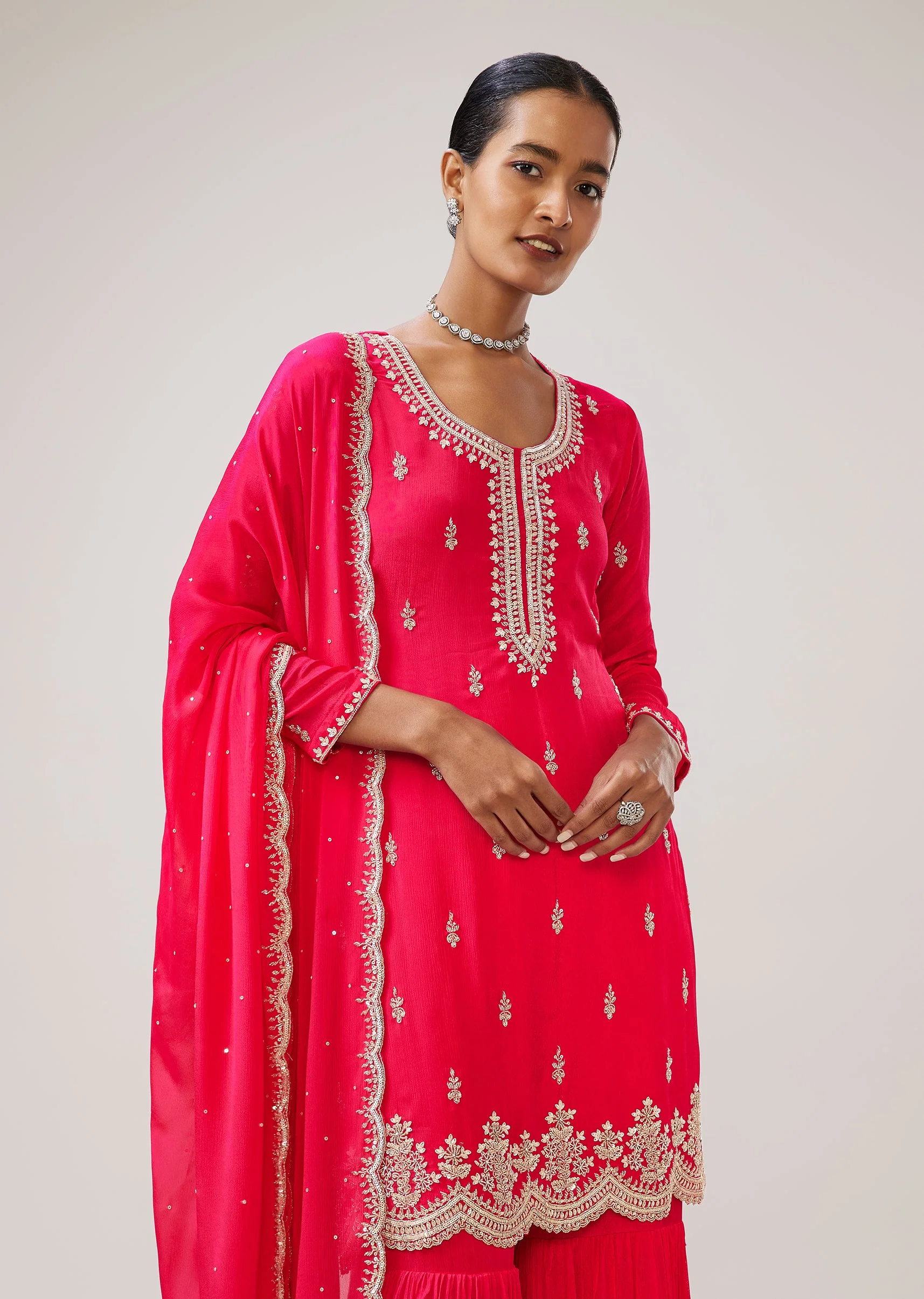 Pink Sequin Cut Dana Sharara Suit With Dupatta - Image 4