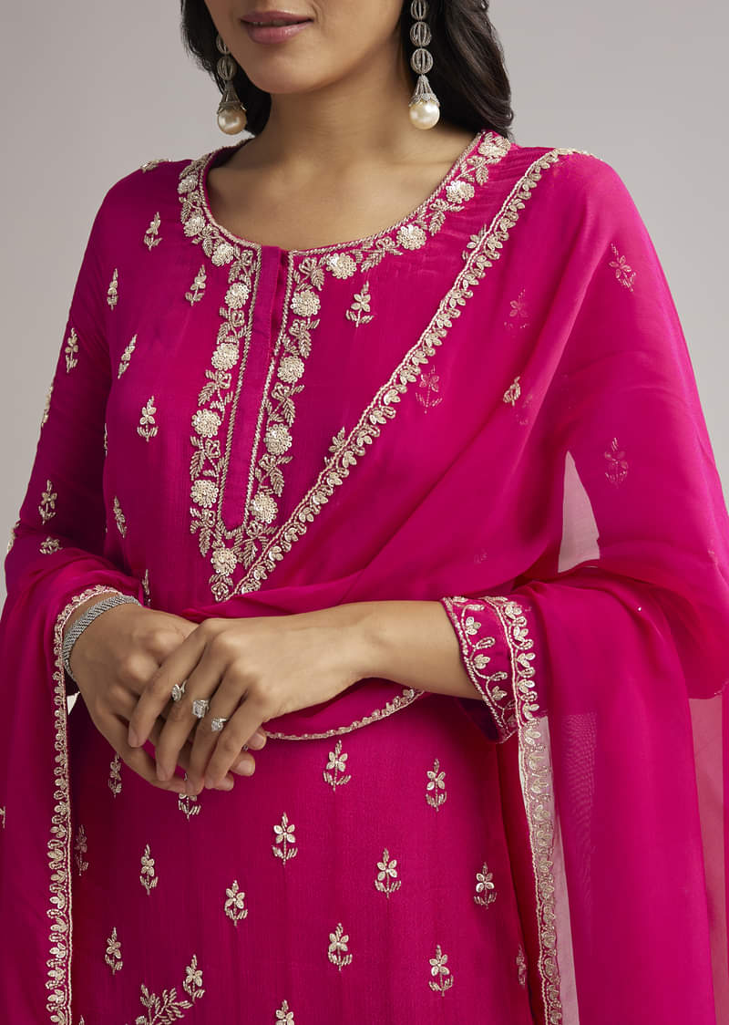 Pink Sequin Embroidered Palazzo Set With Dupatta - Image 2