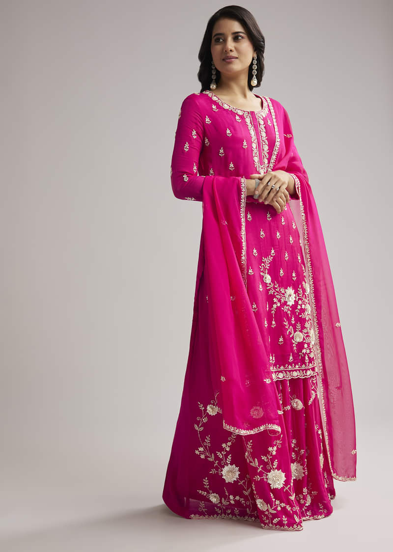 Pink Sequin Embroidered Palazzo Set With Dupatta - Image 3