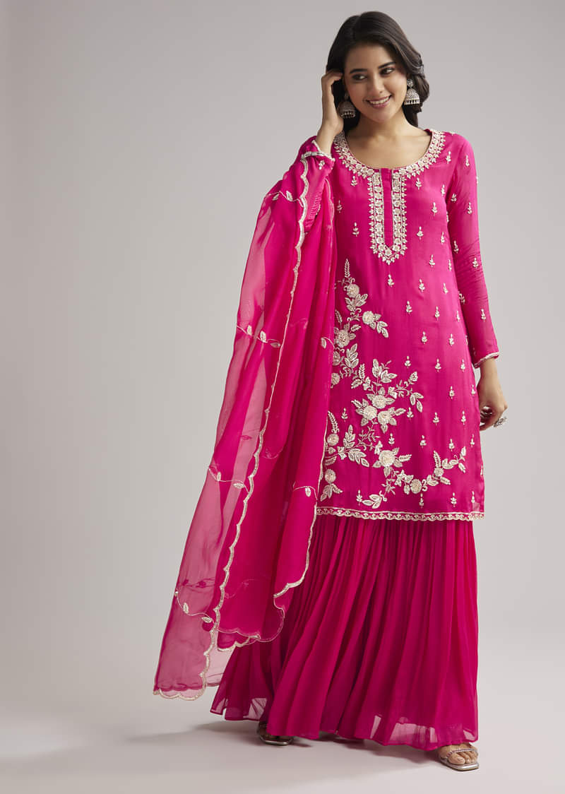 Pink Sequins Embroidered Sharara Set With Dupatta - Image 3