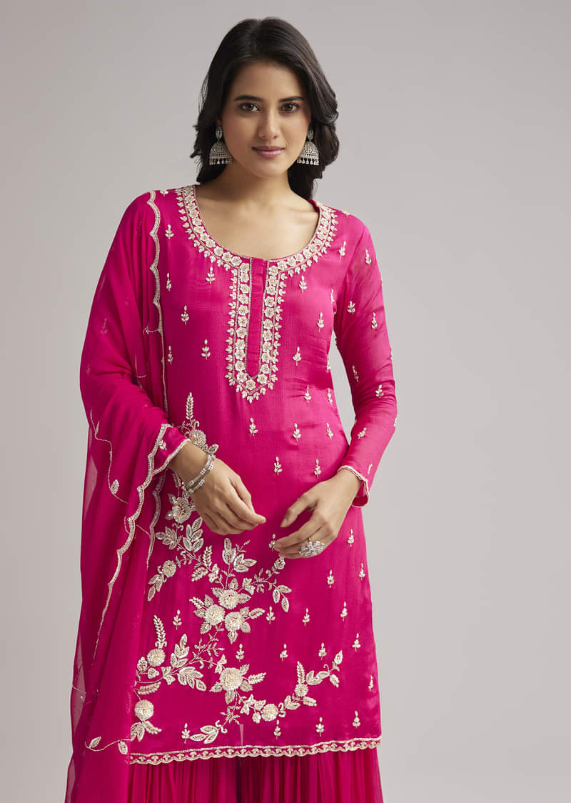 Pink Sequins Embroidered Sharara Set With Dupatta - Image 4
