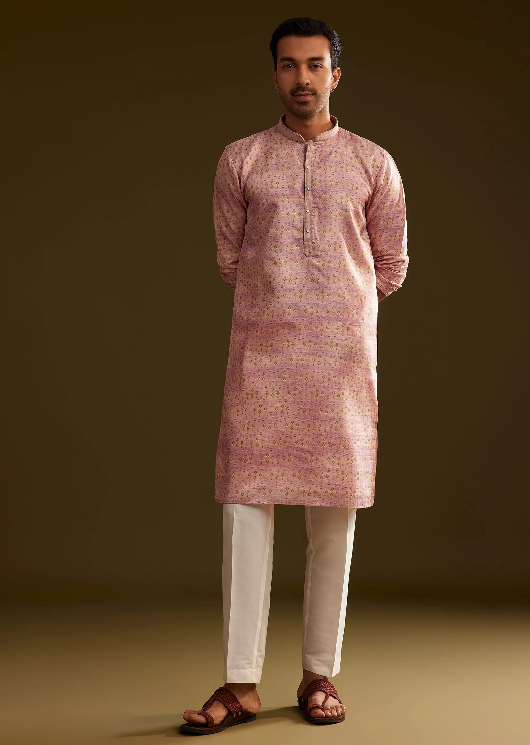 Pink Silk Abstract Printed Kurta Set - Image 4