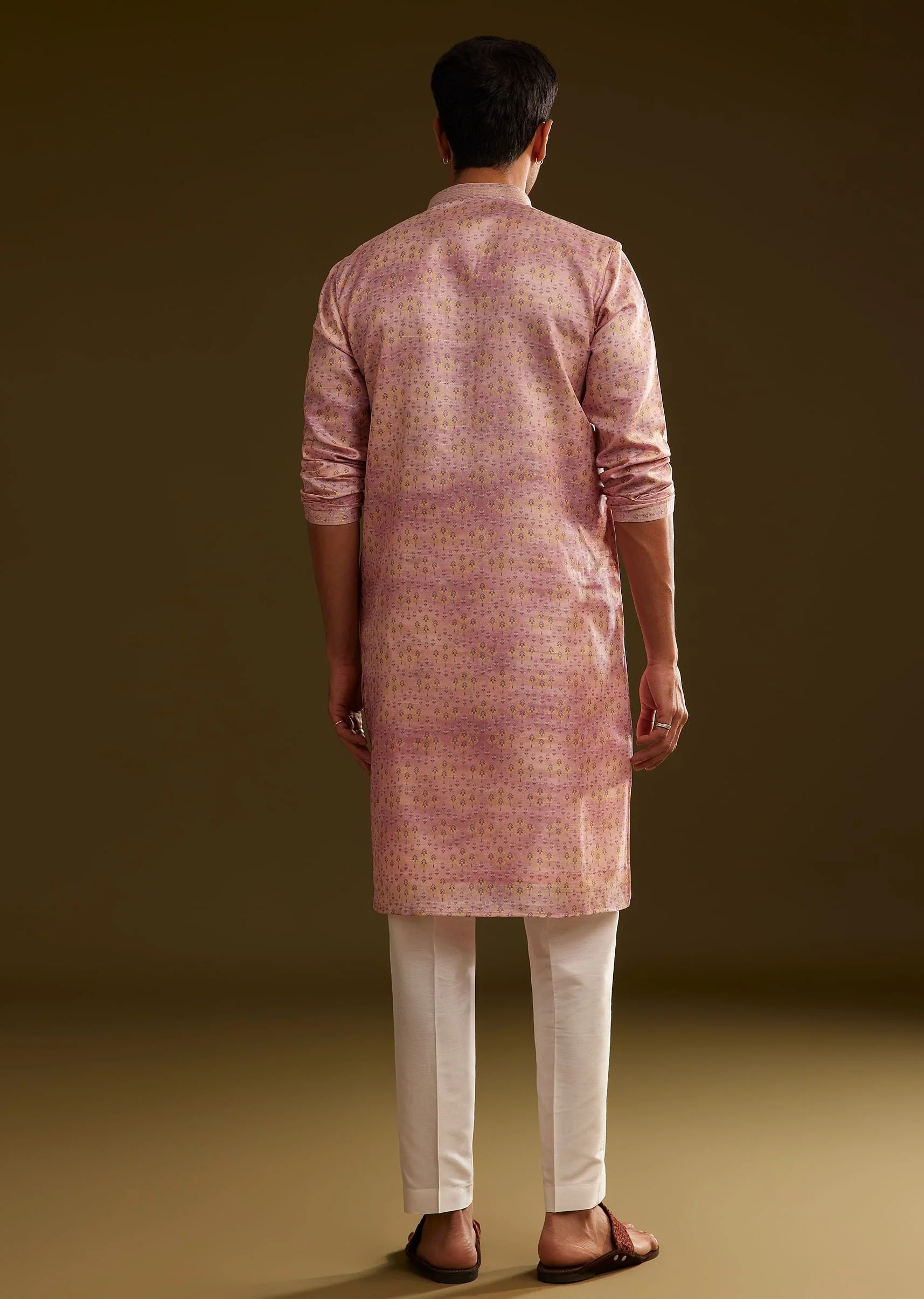 Pink Silk Abstract Printed Kurta Set - Image 5
