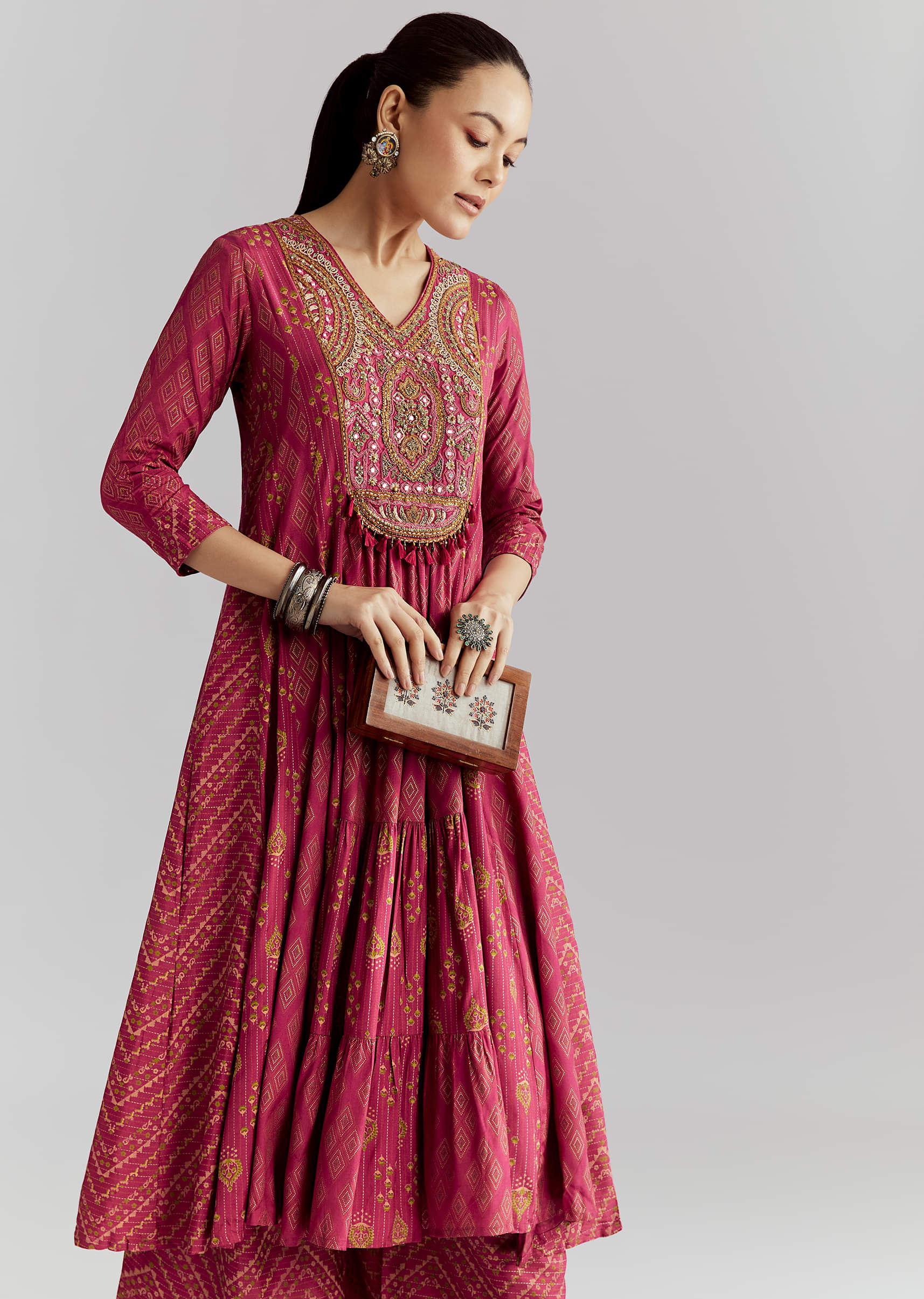 Pink Silk Anarkali Suit With Indie Print And Intricate Embroidery - Image 4