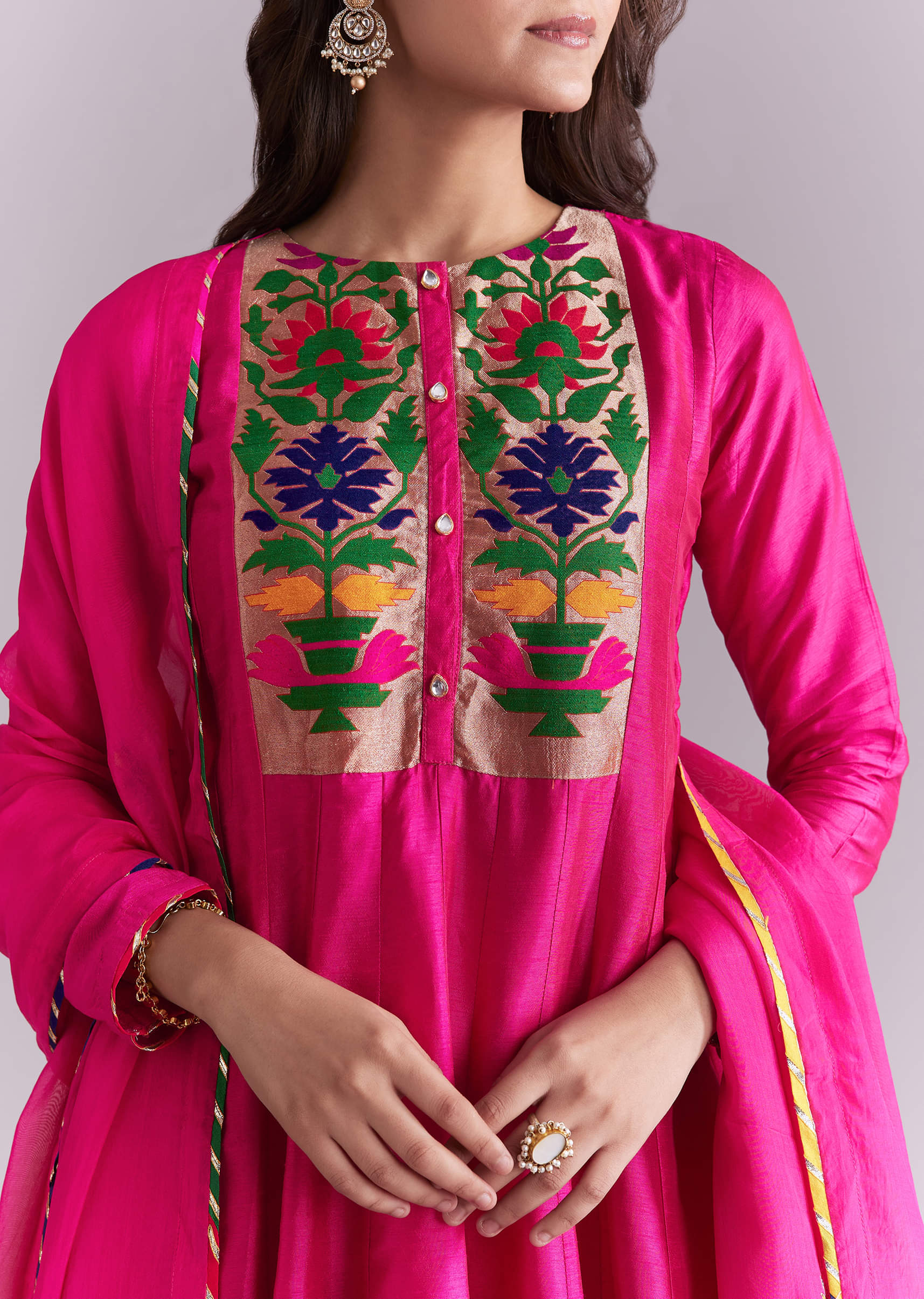 Pink Silk Anarkali Suit With Pathani Patch Work - Image 2