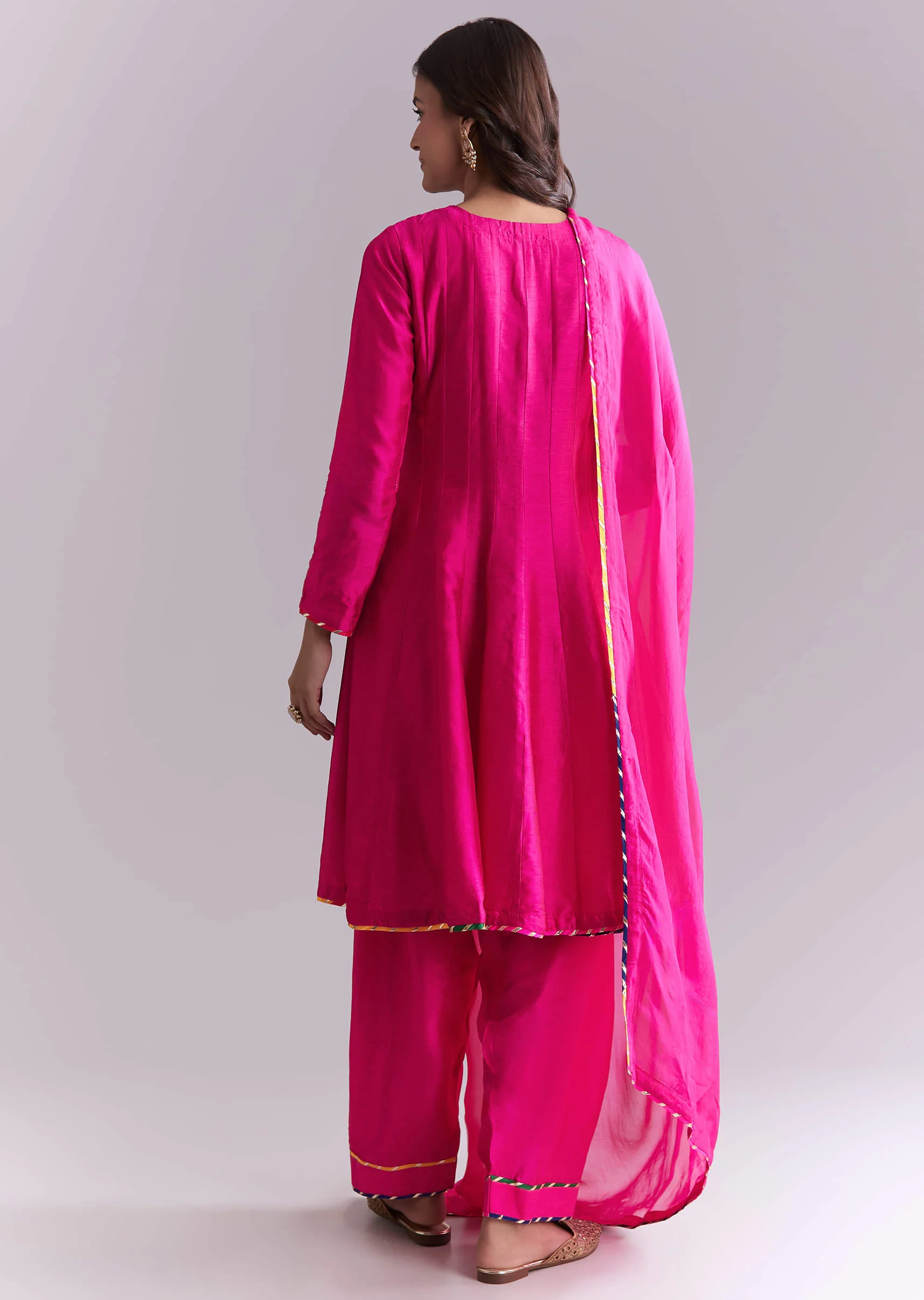 Pink Silk Anarkali Suit With Pathani Patch Work - Image 5