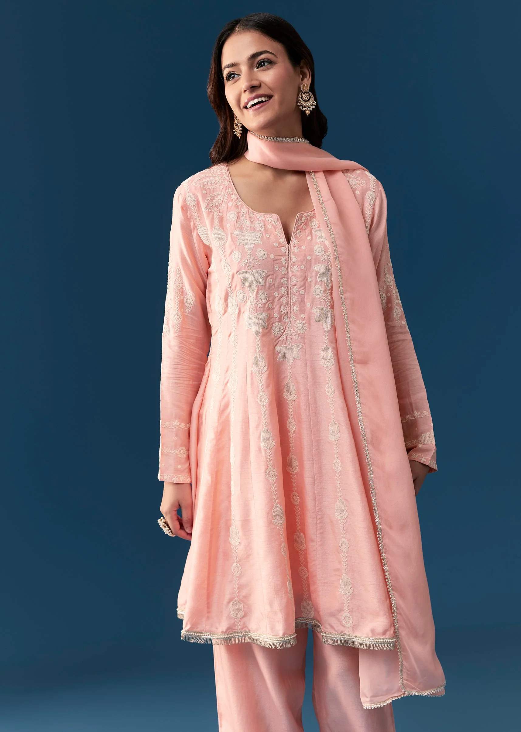 Pink Silk Anarkali Suit With Thread Work Detail - Image 4