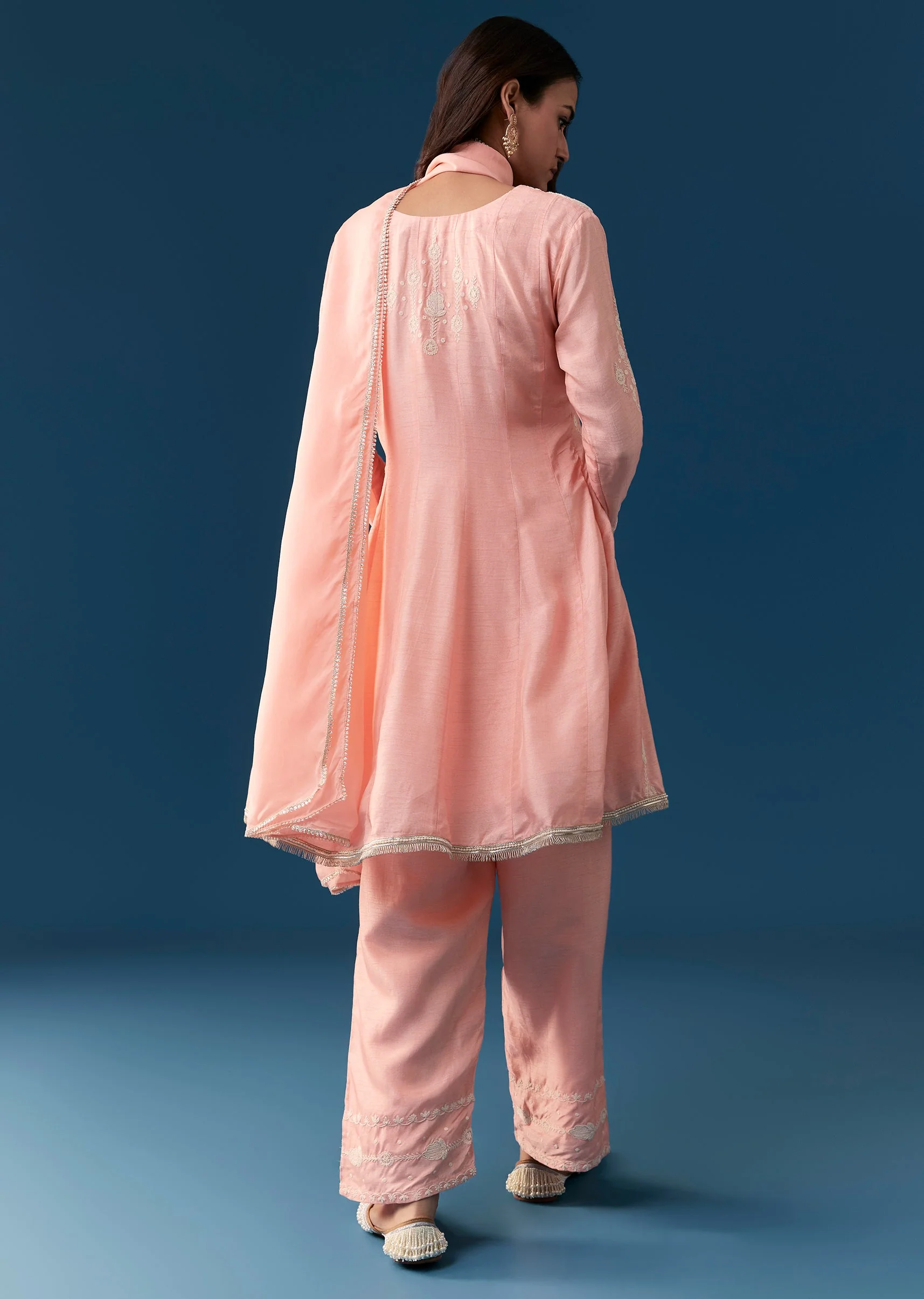 Pink Silk Anarkali Suit With Thread Work Detail - Image 5