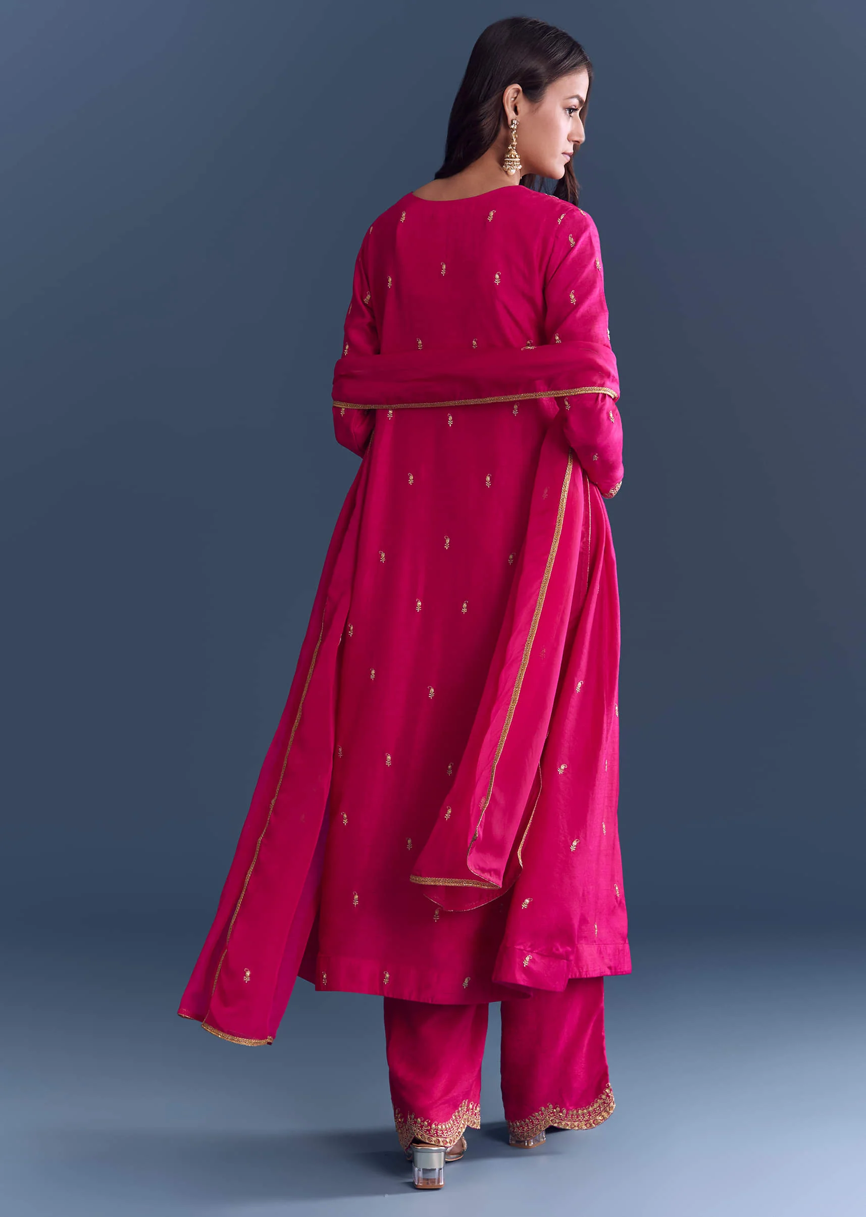 Pink Silk Anarkali Suit With Zari Thread Embroidery - Image 5