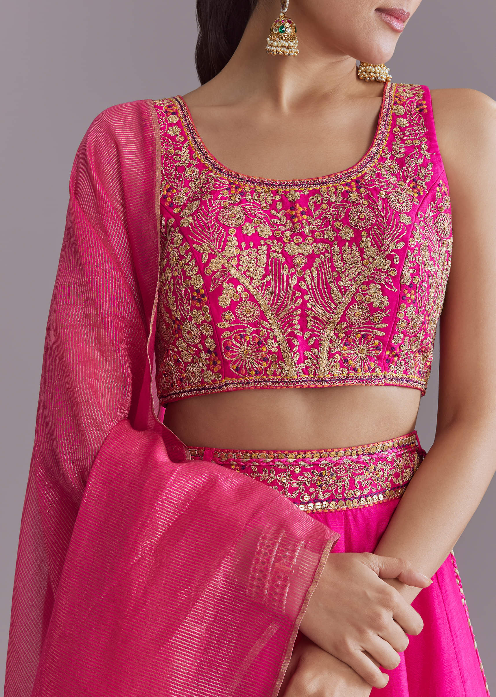 Pink Silk Festive Lehenga With Zari Embroidery - Image 2
