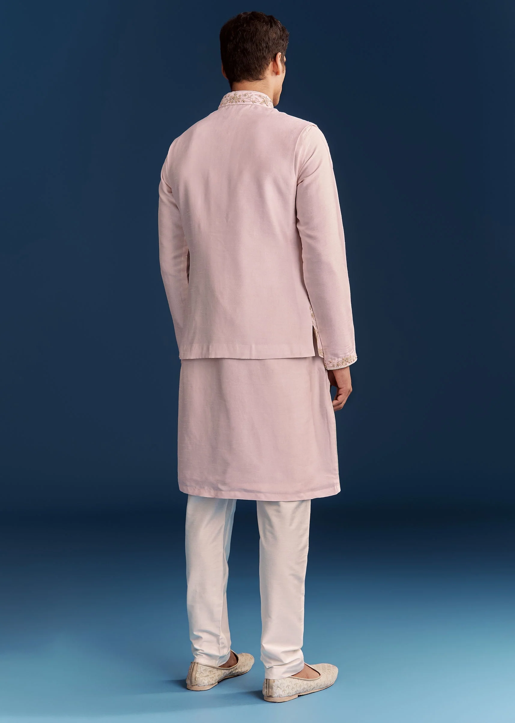 Pink Silk Floral Kurta Jacket Set With Resham And Cutdana Detailing - Image 6