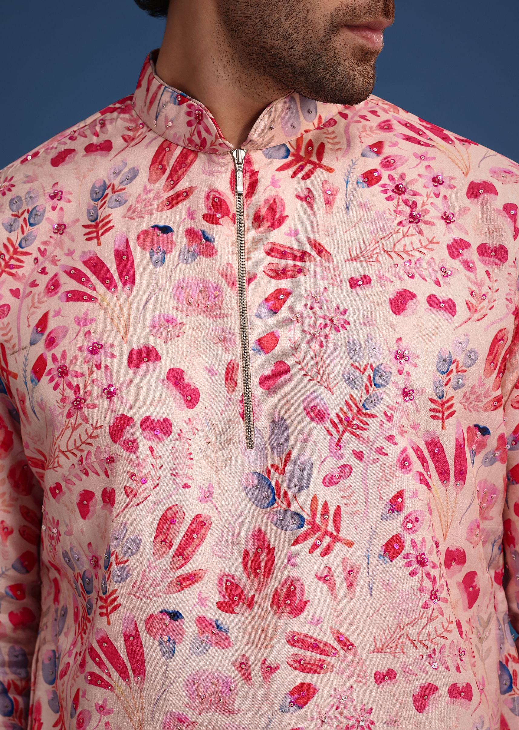 Pink Silk Floral Printed Kurta Set - Image 2