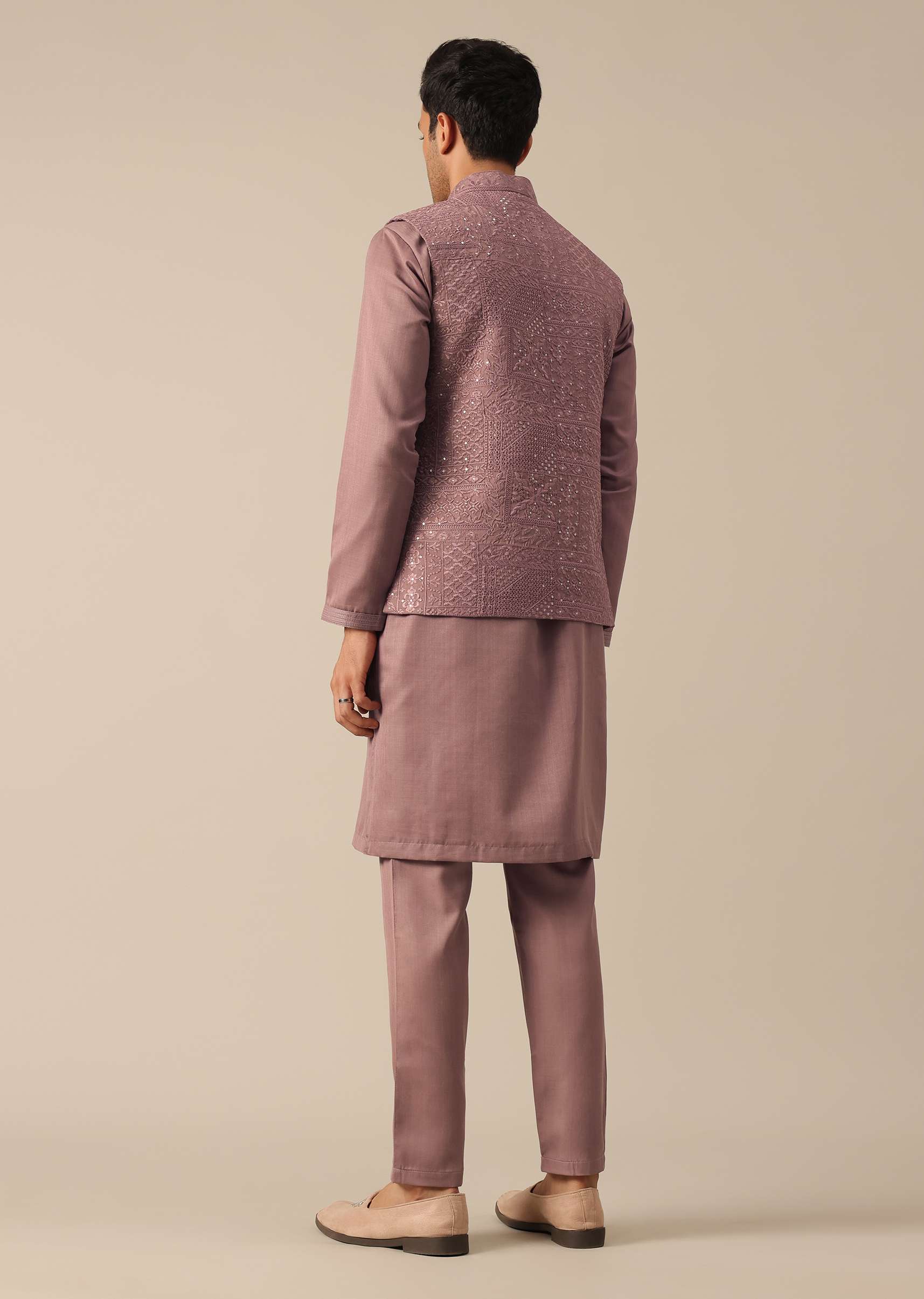 Pink Silk Indo Fusion Jacket Kurta Set - Image 10