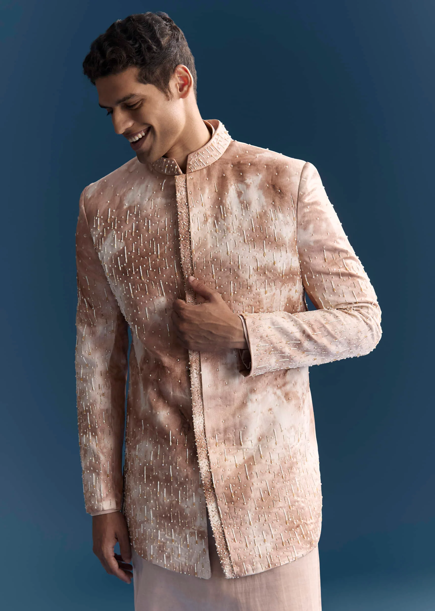 Pink Silk Indo Western Set For Men With Hand Embroidery - Image 4