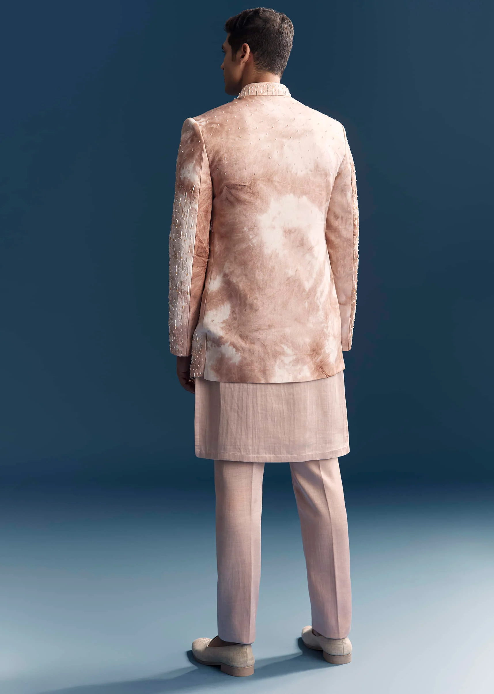 Pink Silk Indo Western Set For Men With Hand Embroidery - Image 5