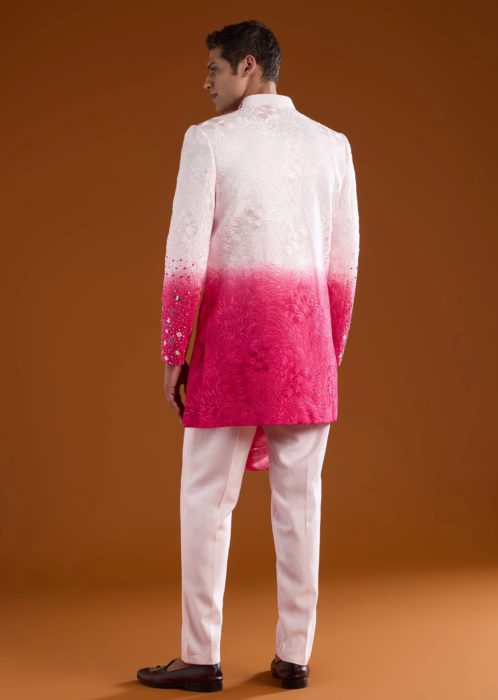 Pink Silk Indowestern Jacket Set with Mirror Work - Image 5