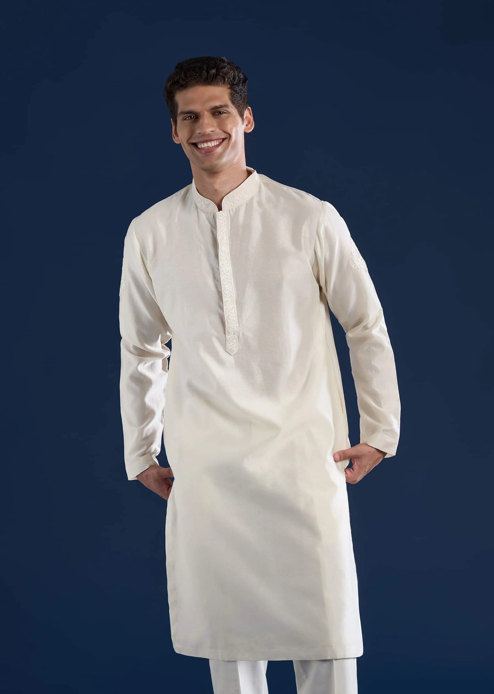 Pink Silk Jacket and Kurta Set with Dori Work - Image 5