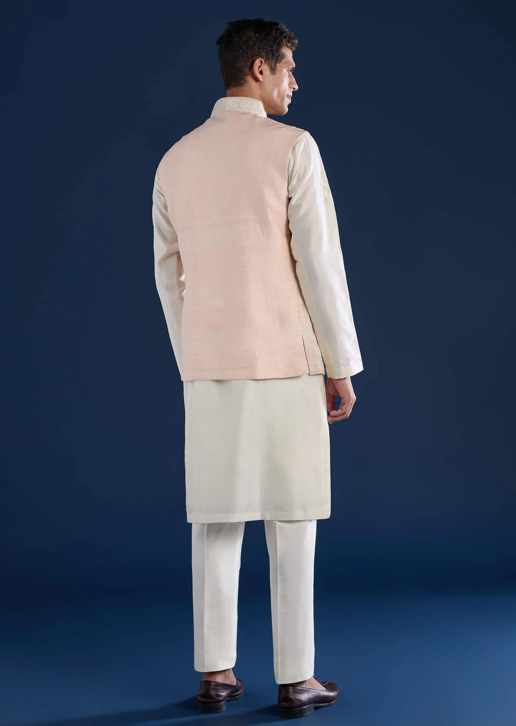 Pink Silk Jacket and Kurta Set with Dori Work - Image 6