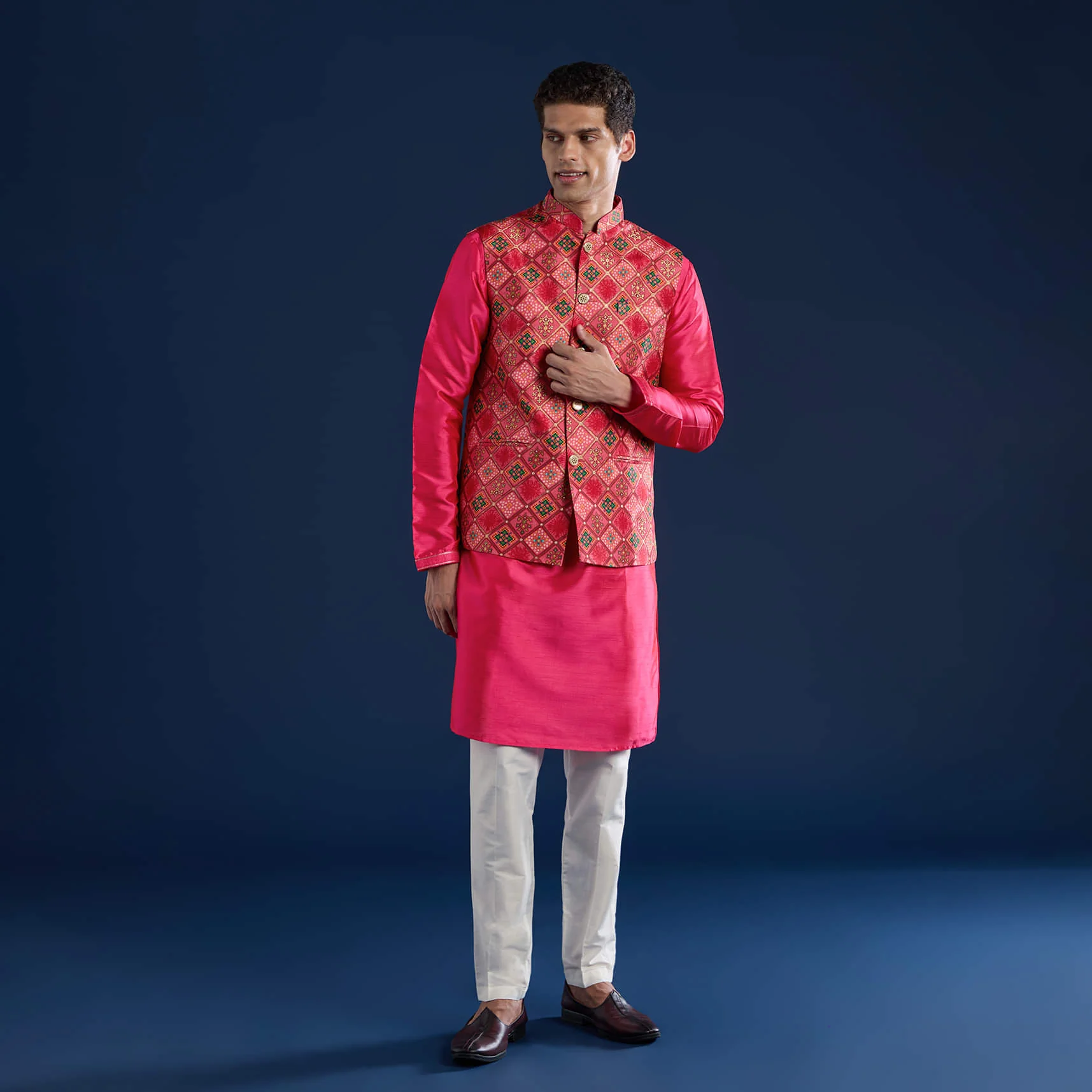 Pink Silk Jacket and Kurta Set with Sequin Work - Image 2