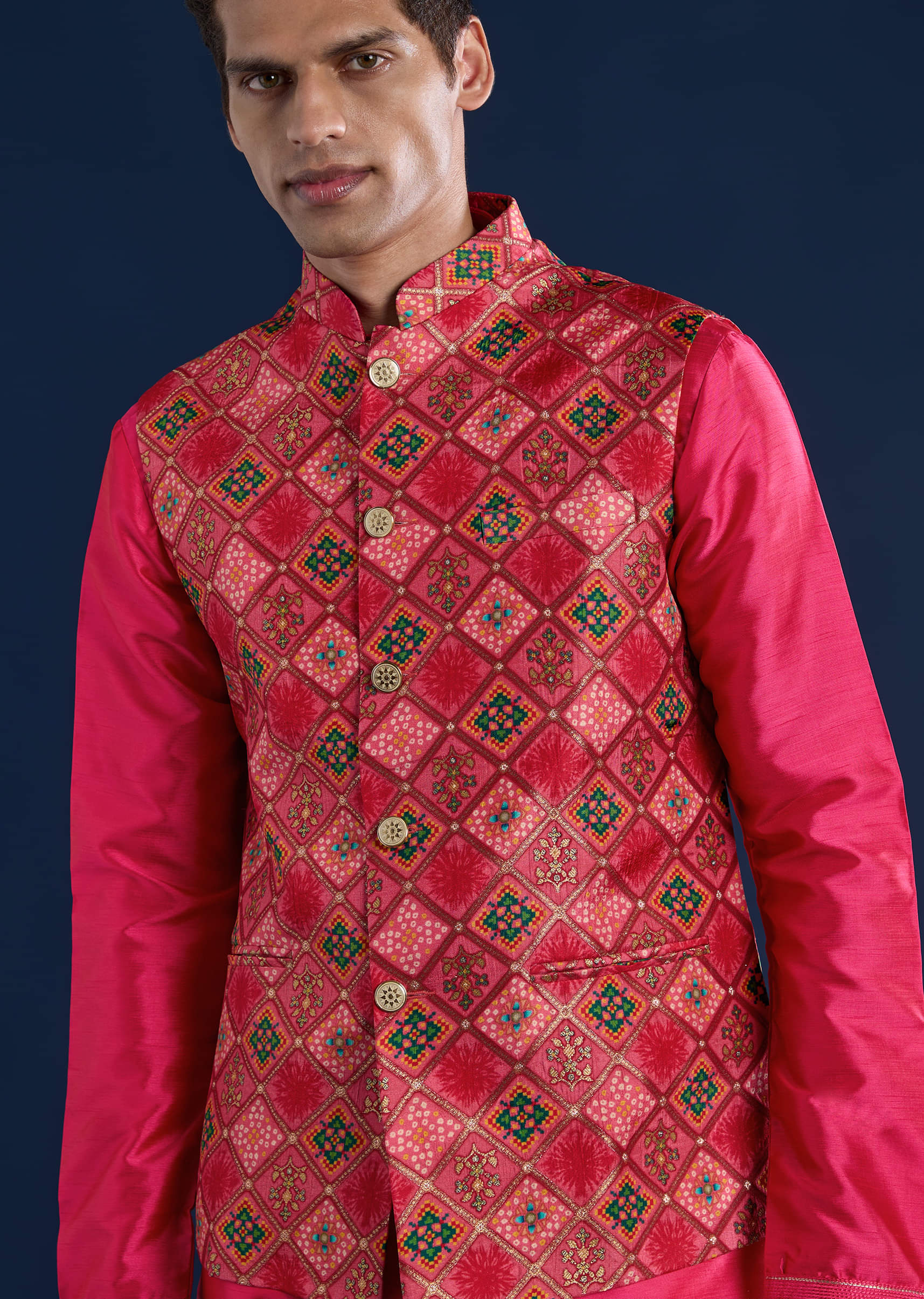 Pink Silk Jacket and Kurta Set with Sequin Work - Image 3