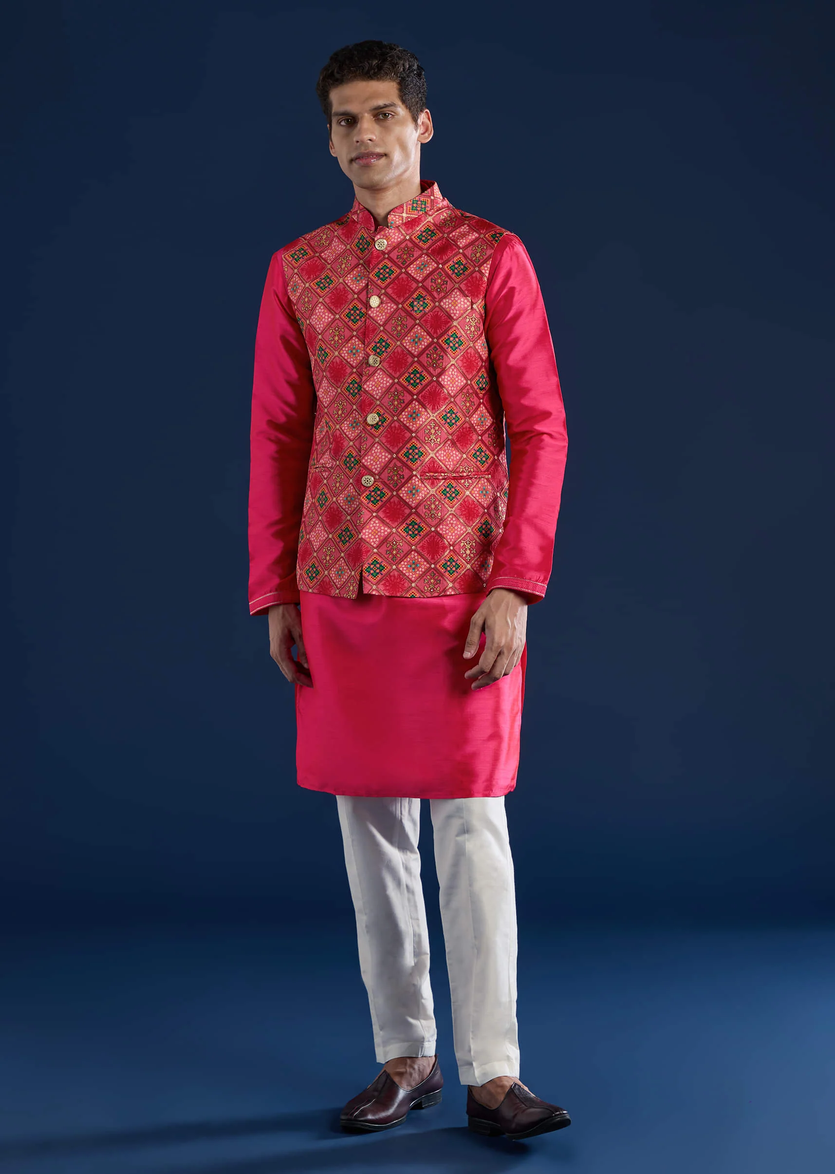 Pink Silk Jacket and Kurta Set with Sequin Work - Image 4