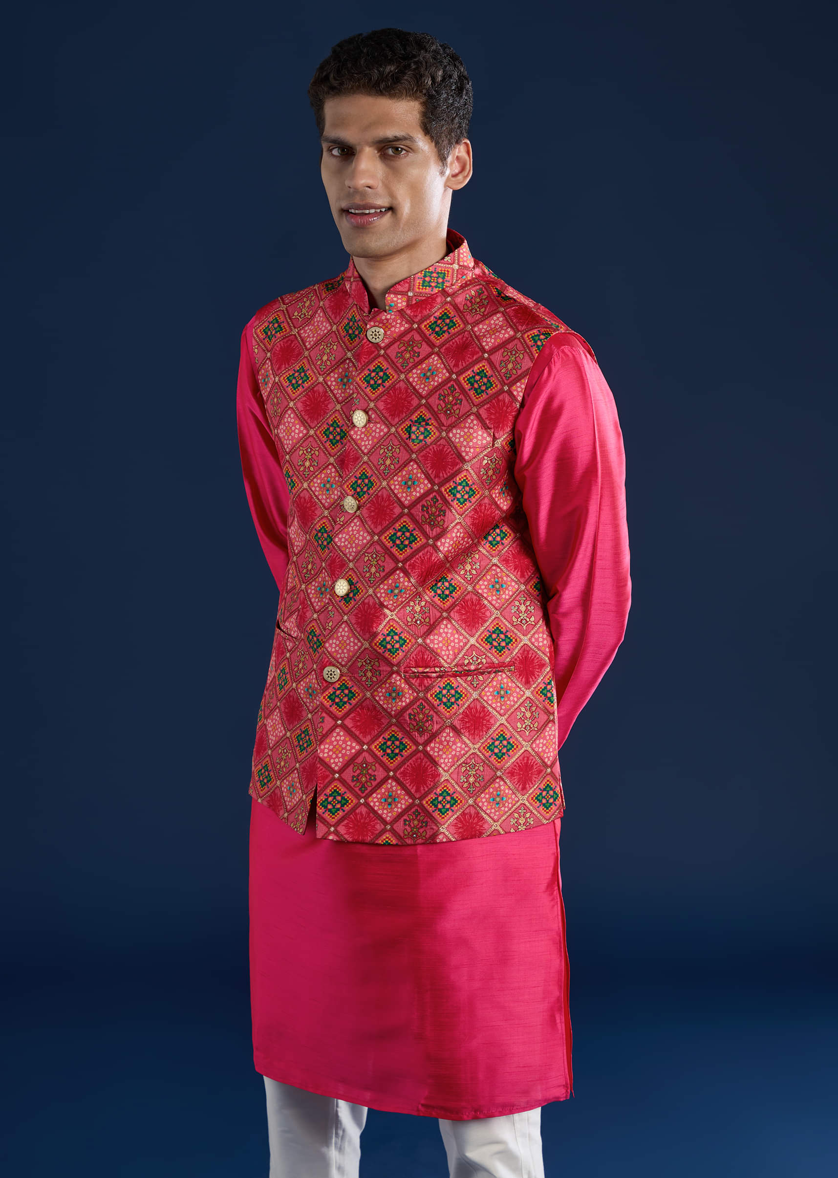 Pink Silk Jacket and Kurta Set with Sequin Work - Image 5