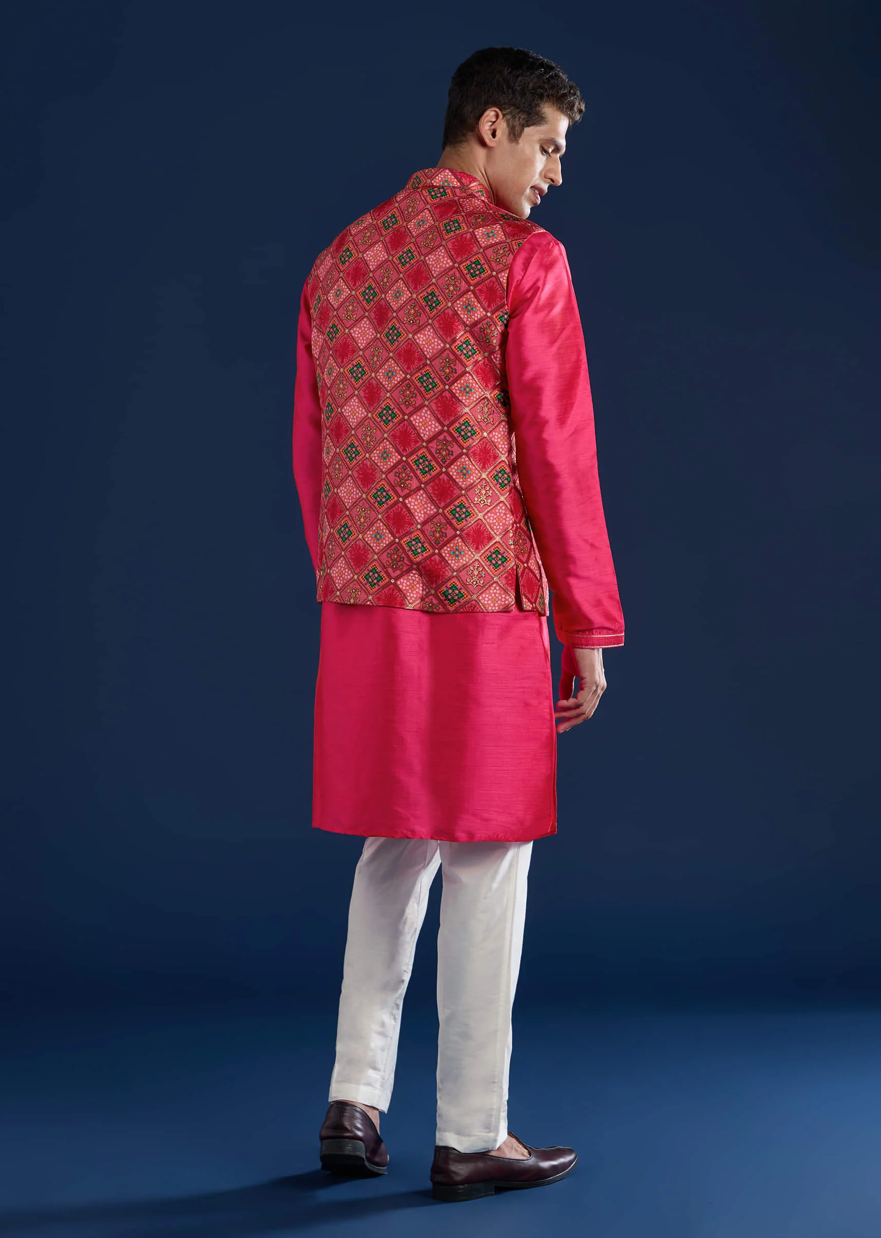 Pink Silk Jacket and Kurta Set with Sequin Work - Image 6