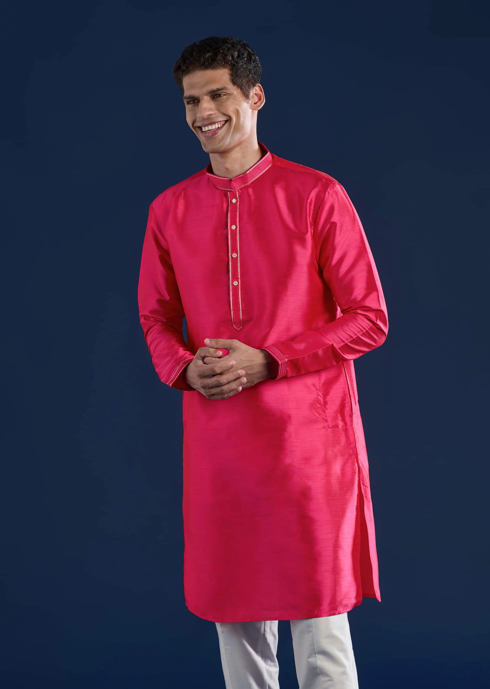 Pink Silk Jacket and Kurta Set with Sequin Work - Image 7