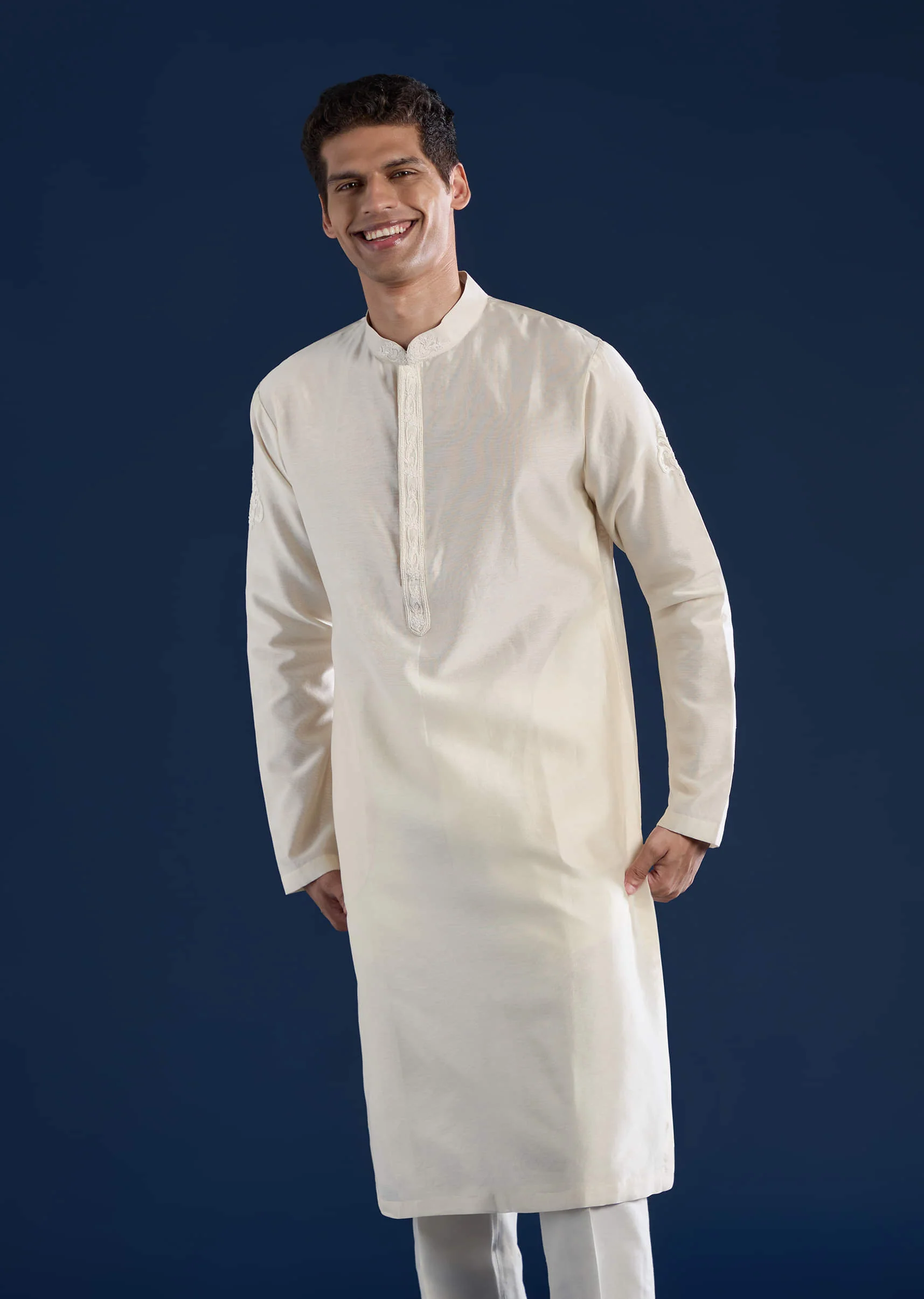 Pink Silk Jacket Kurta Set with Dori Work - Image 6