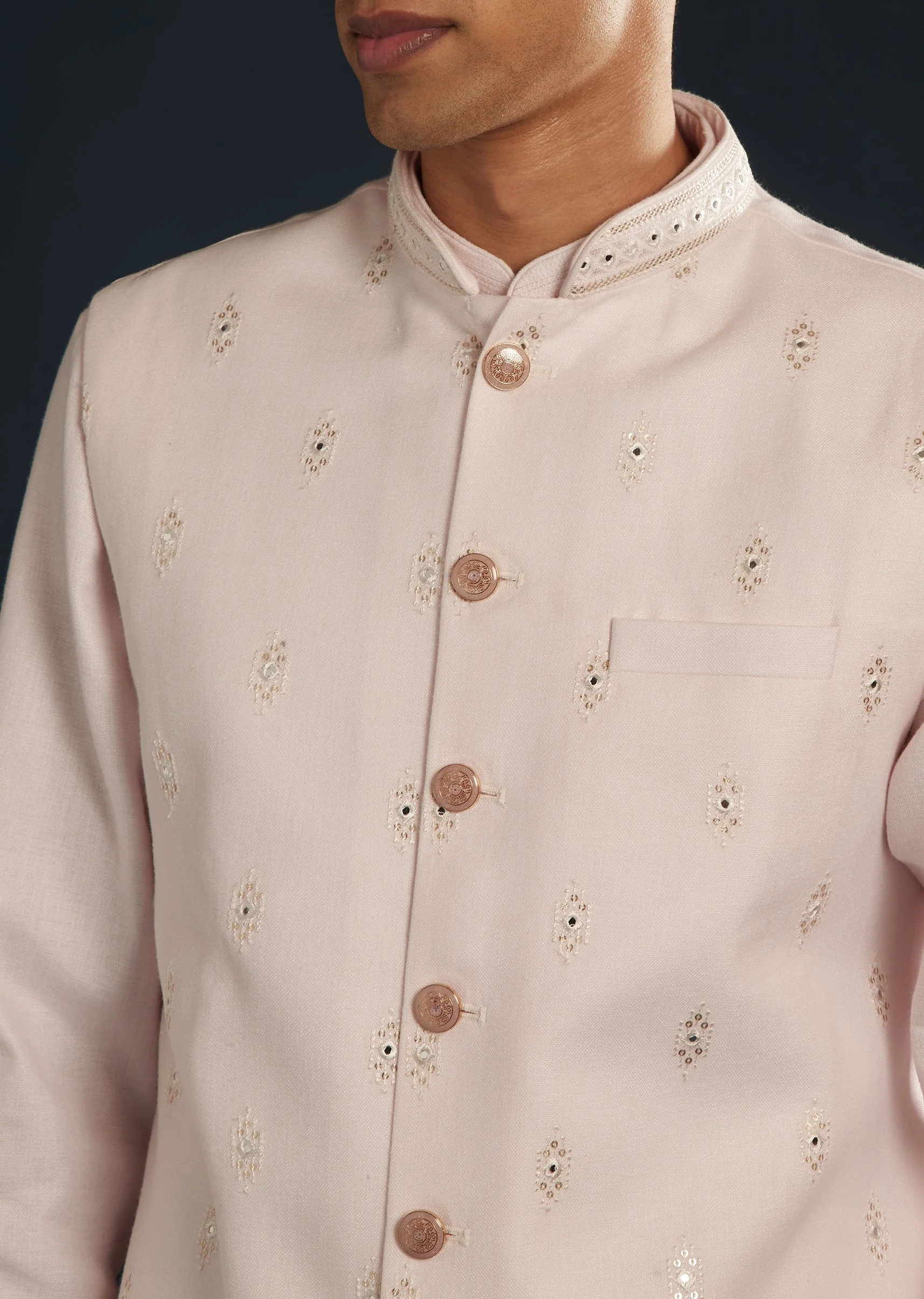Pink Silk Jacket Kurta Set With Resham Sequins Work - Image 2