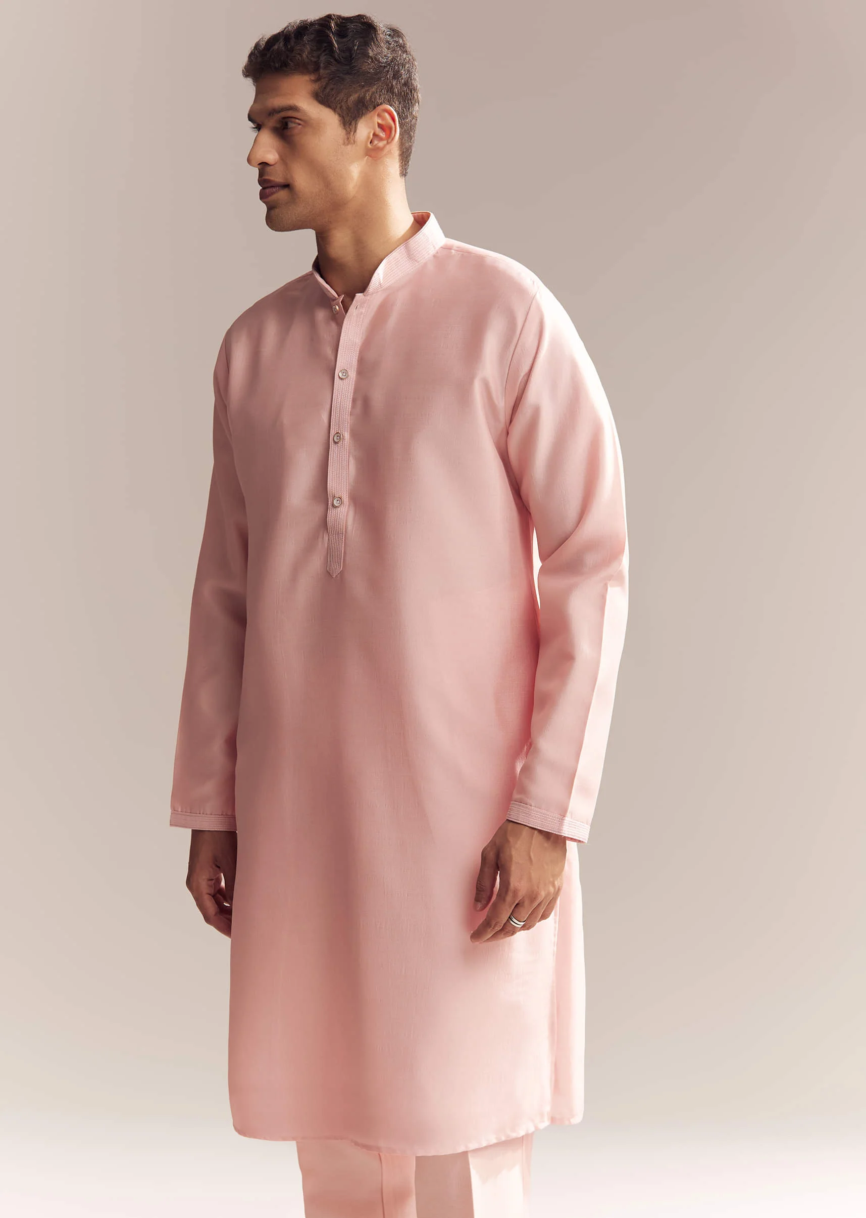 Pink Silk Kurta Jacket Set For Men With Mirror Embroidery - Image 6