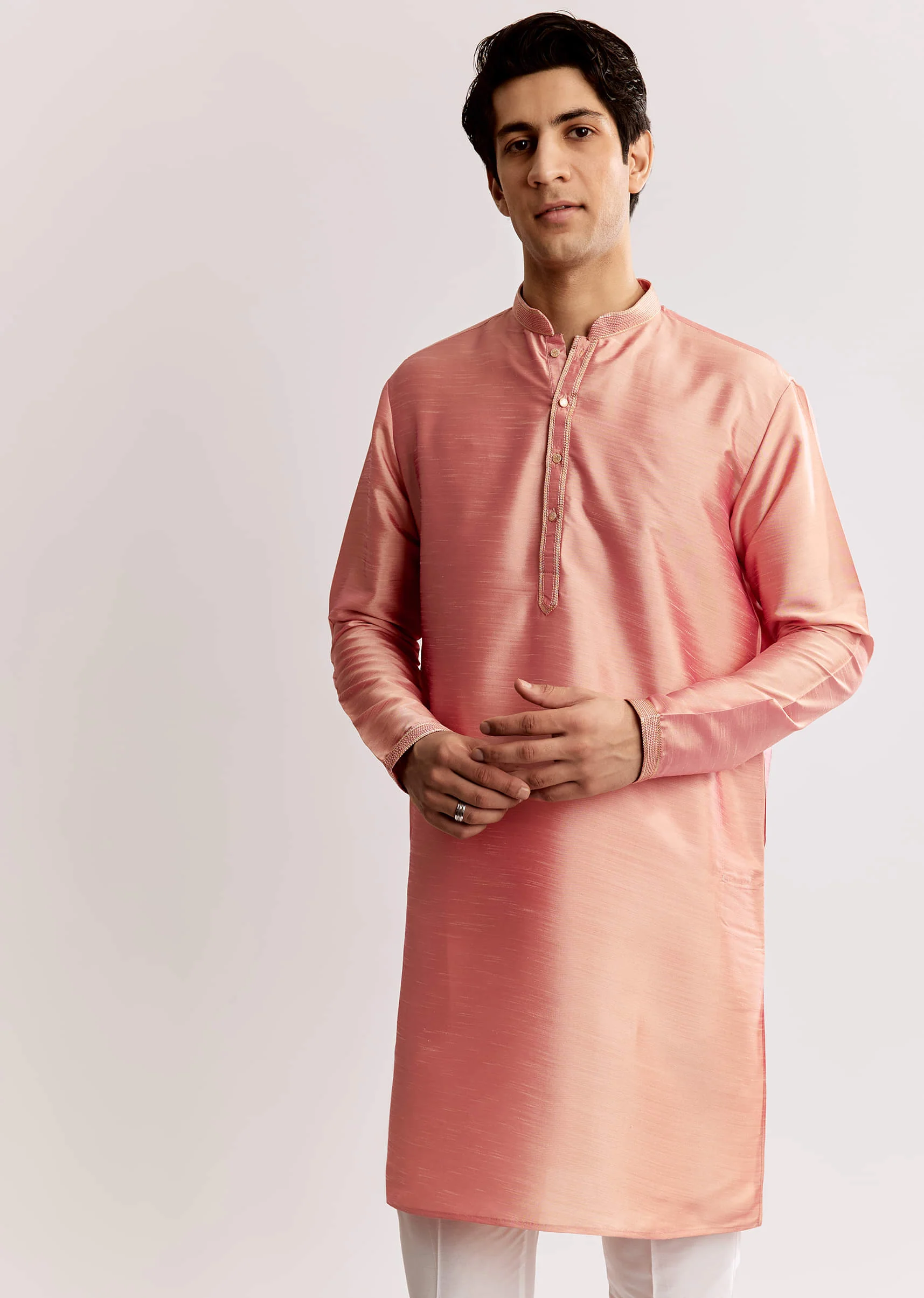 Pink Silk Kurta Jacket Set With Geometric Print - Image 7