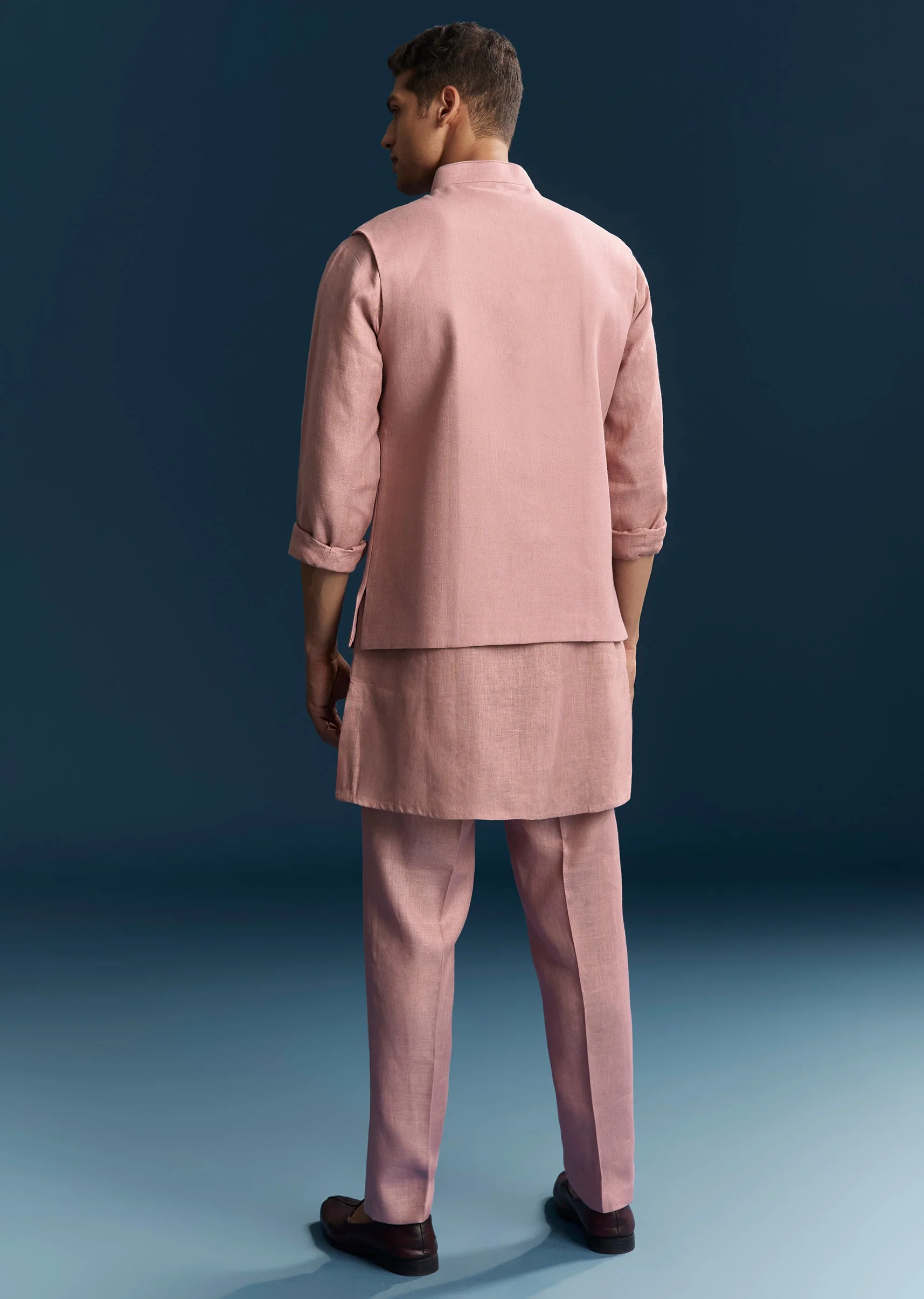 Pink Silk Kurta Jacket Set With Minimal Thread Detail Work - Image 5