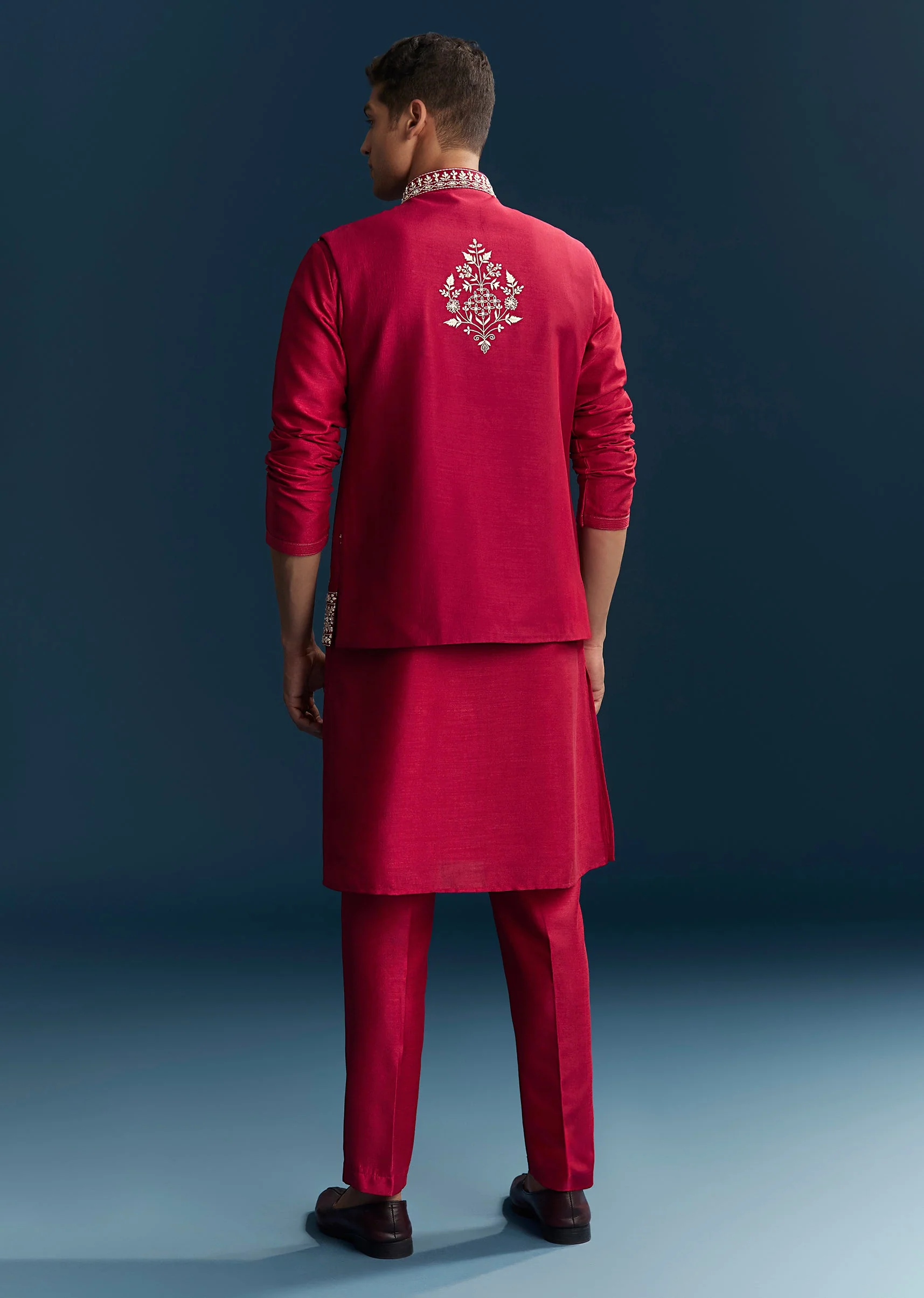 Pink Silk Kurta Jacket Set With Thread And Mirror Work - Image 5